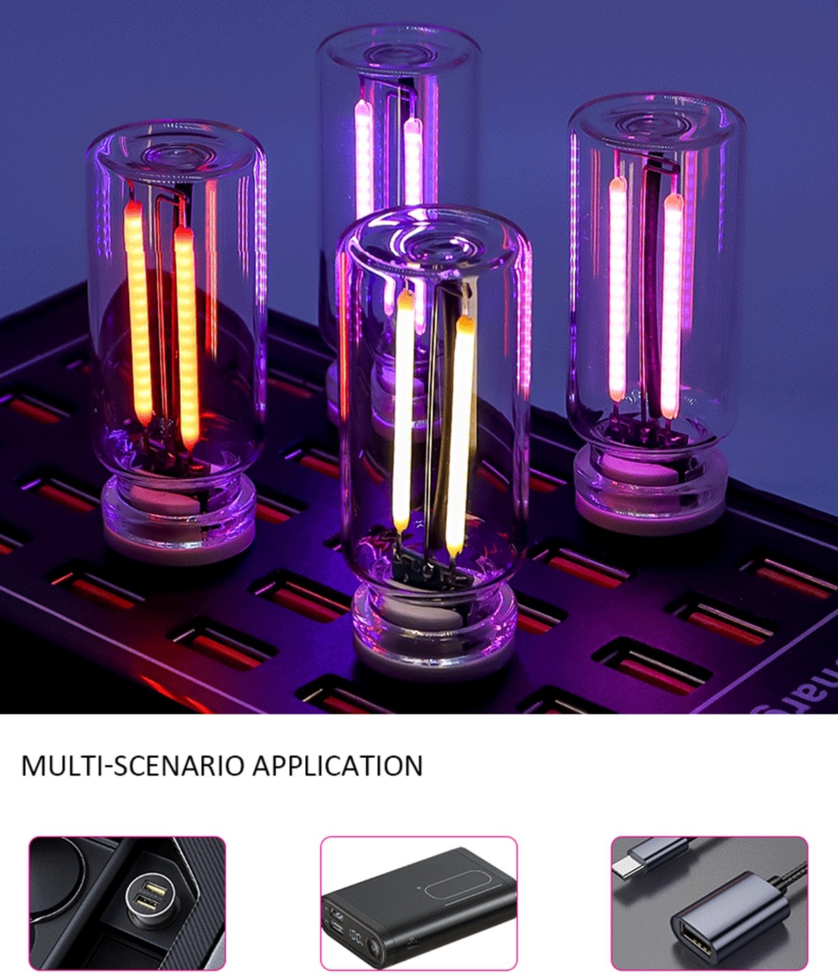 1PCS Purple Touch Control Car USB LED Light Atmosphere Night Light Dimmable New