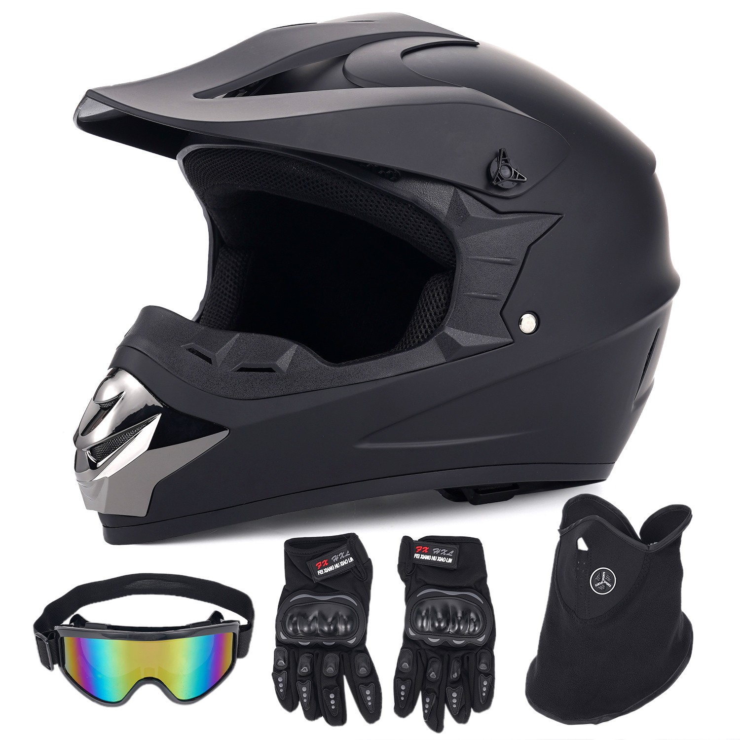 DOT Motorcycle Helmet Motocross Helmet Adult Full Face Modular Visor Matt Black