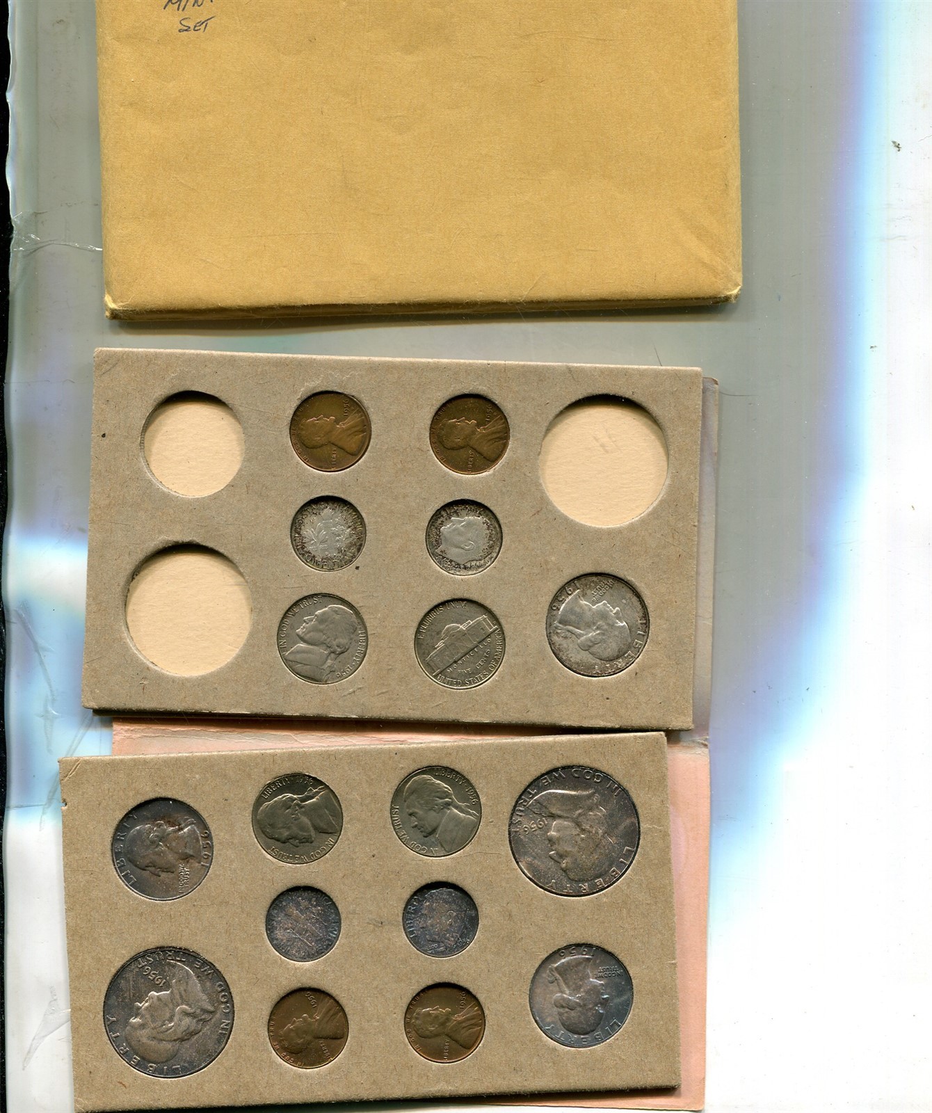 1956 P + D UNITED STATES SILVER MINT SET ORIGINAL ENVELOPE MISSING 1 COIN