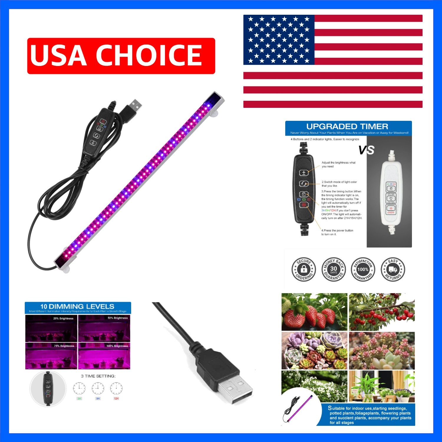 Upgraded LED Grow Light Strip - 48 LEDs with Timing Control for Indoor Gardening