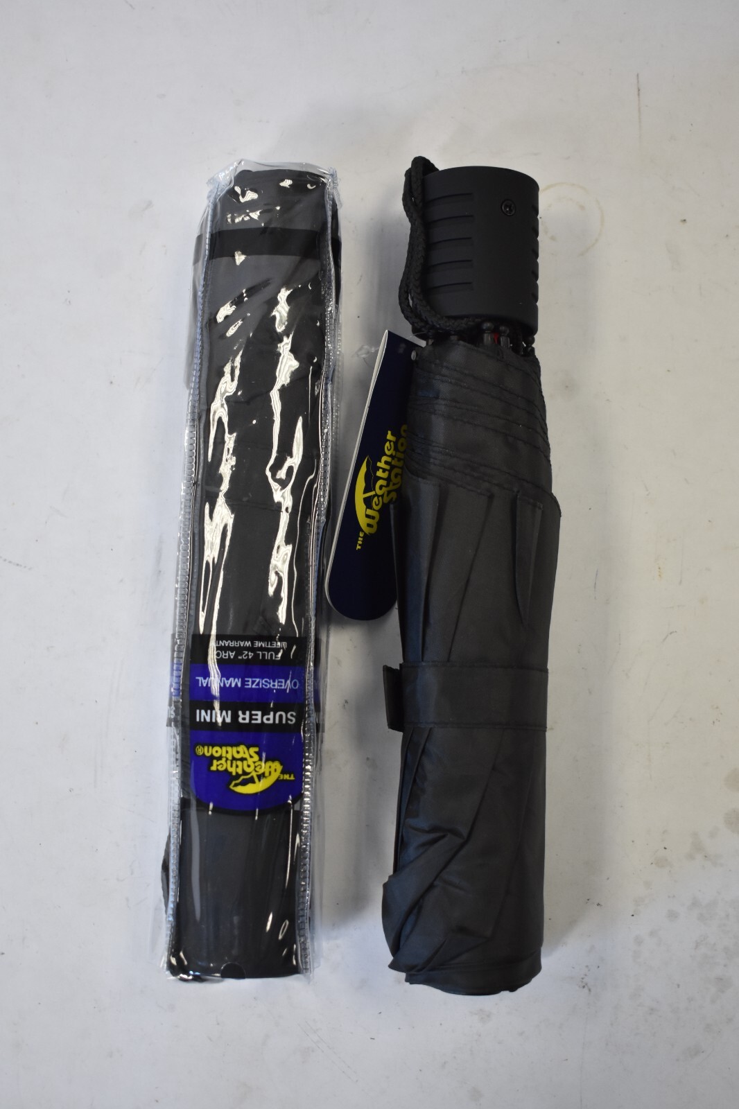 Lot of 2 The Weather Station Manual Super Mini Rain Wind Umbrellas Black 43"