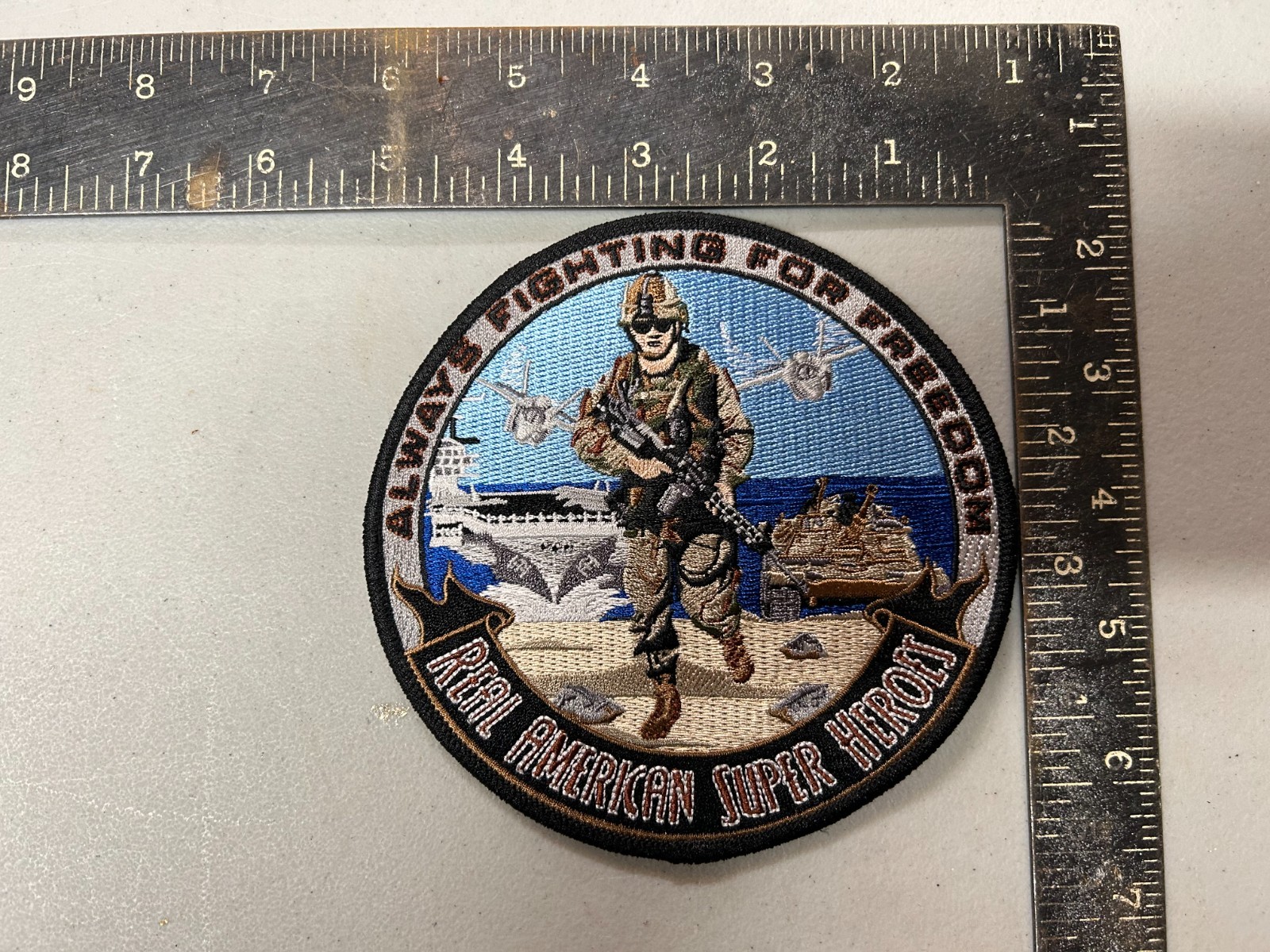 Real American Super Heroes Always Fighting For Freedom Patch 5 1/4" Diameter