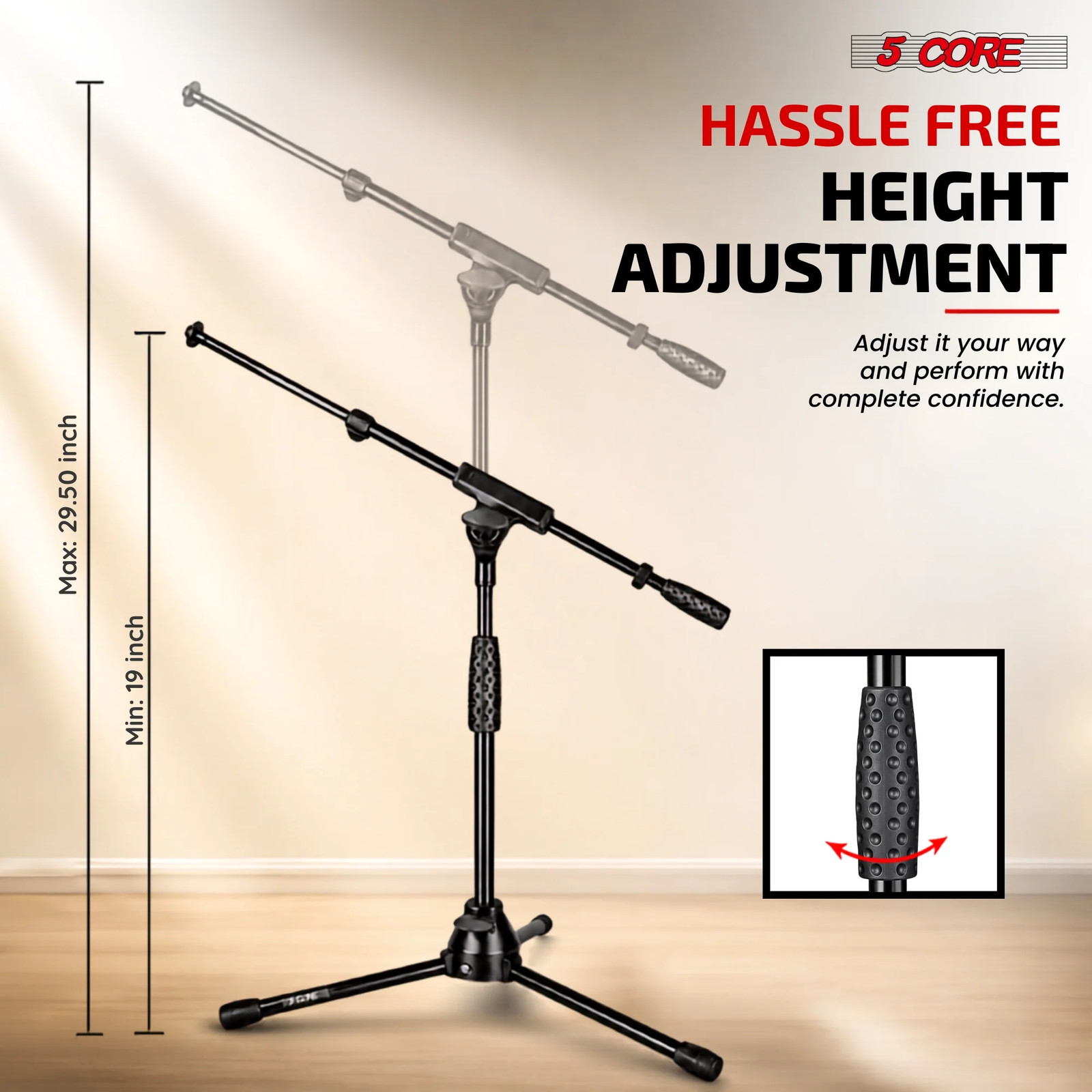 5 Core Microphone Stand Floor Adjustable Height Extendable Telescopic Boom Arm