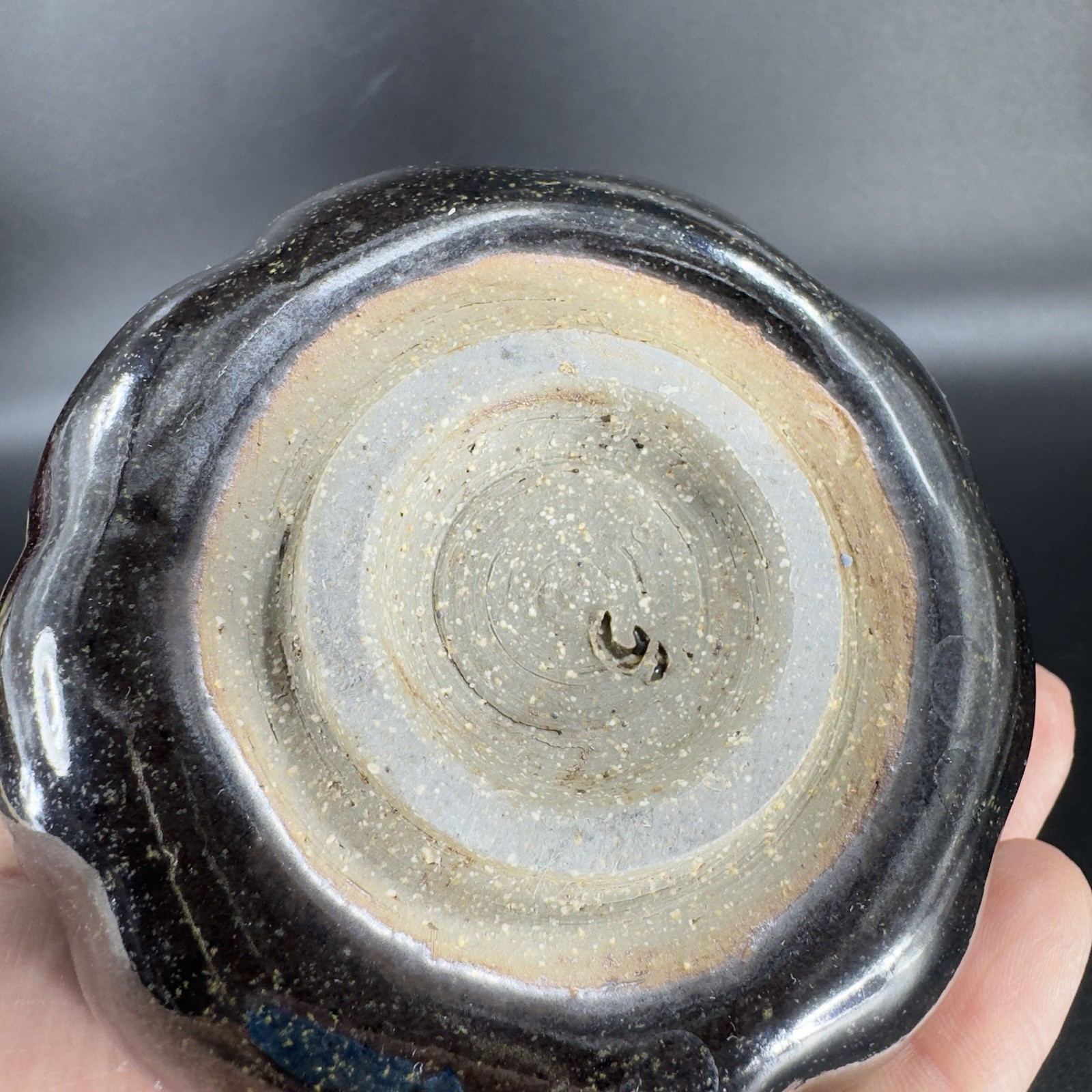1980s Vintage Stoneware Pottery Vase Bottle Artist Signed Deep Brown Black Glaze