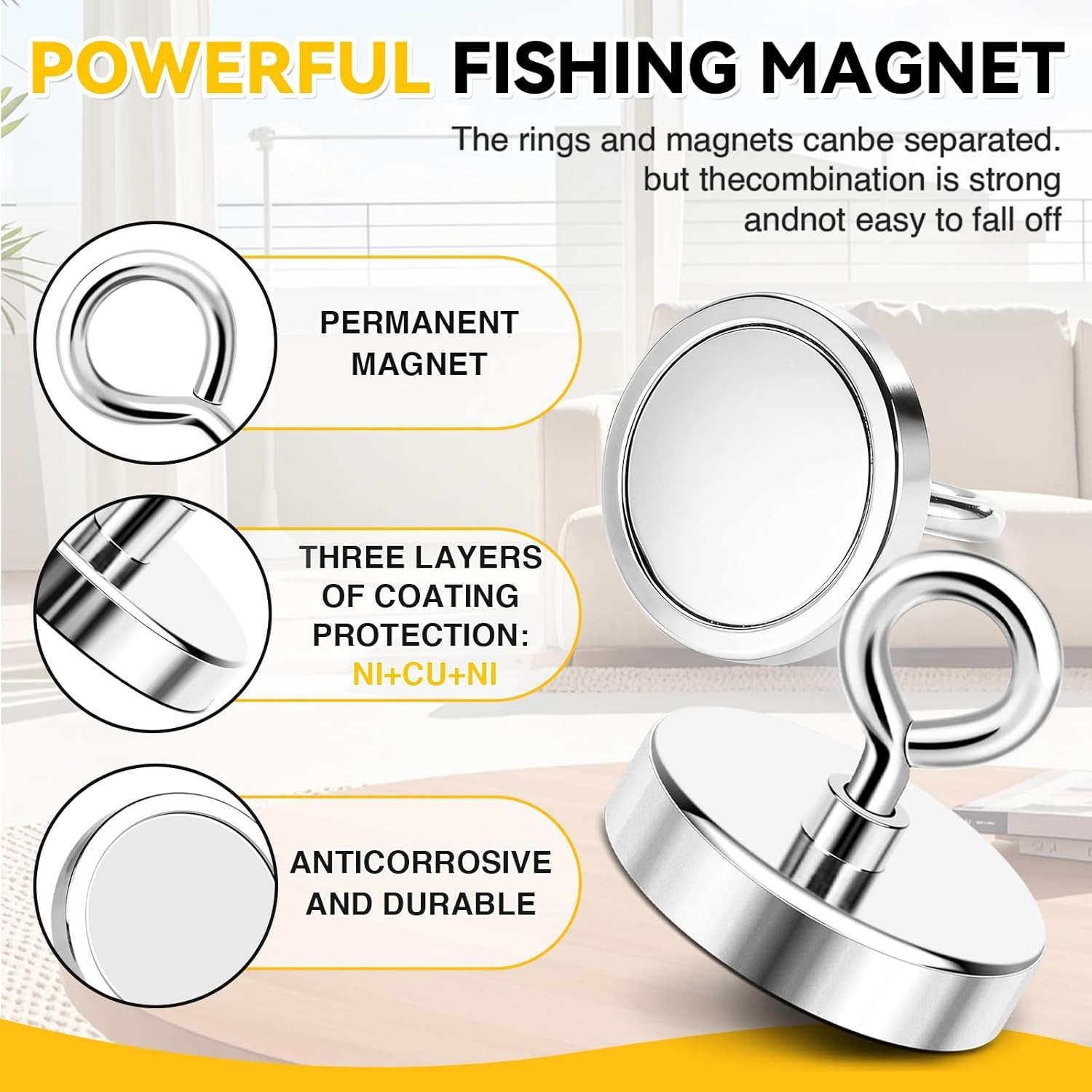 High Power 2-Inch Neodymium Magnet - 350 lbs Pulling Force for Versatile Use
