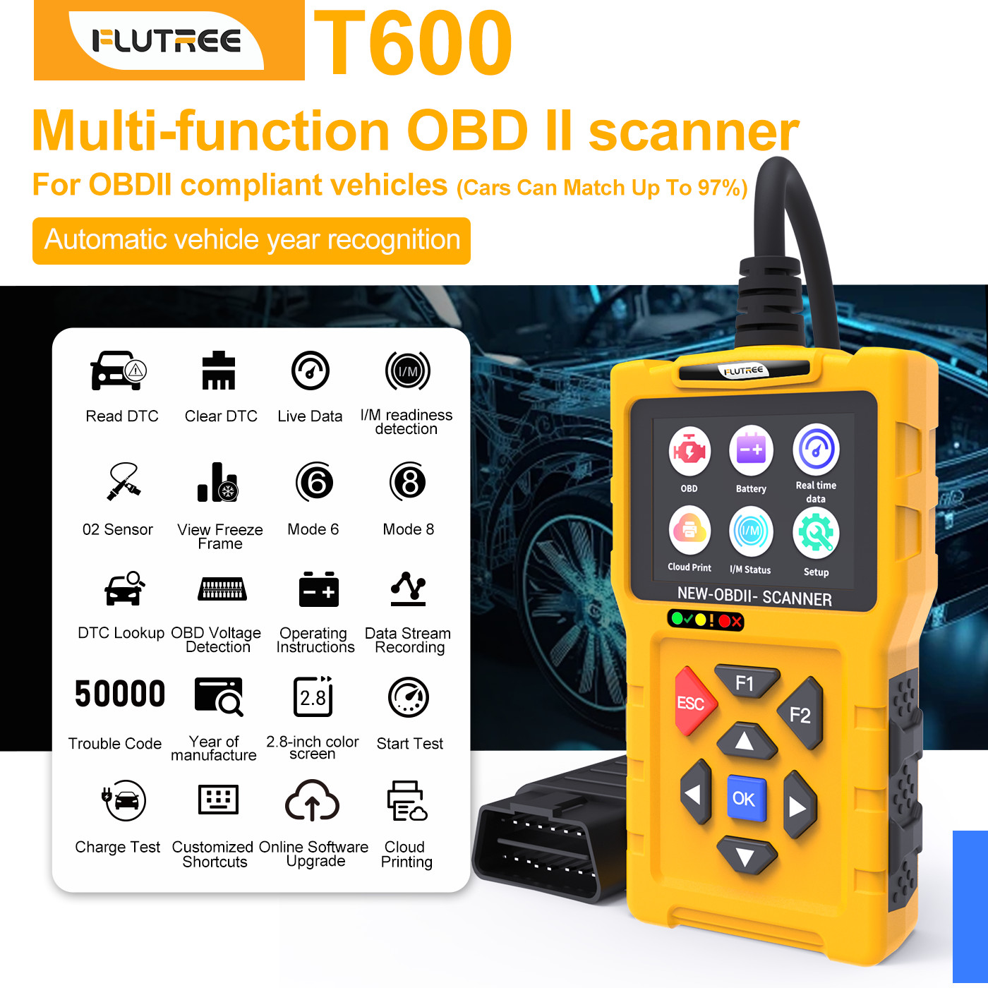 Automotive OBD2 Scanner Diagnostic Tool Check Engine Code Reader Battery Tester
