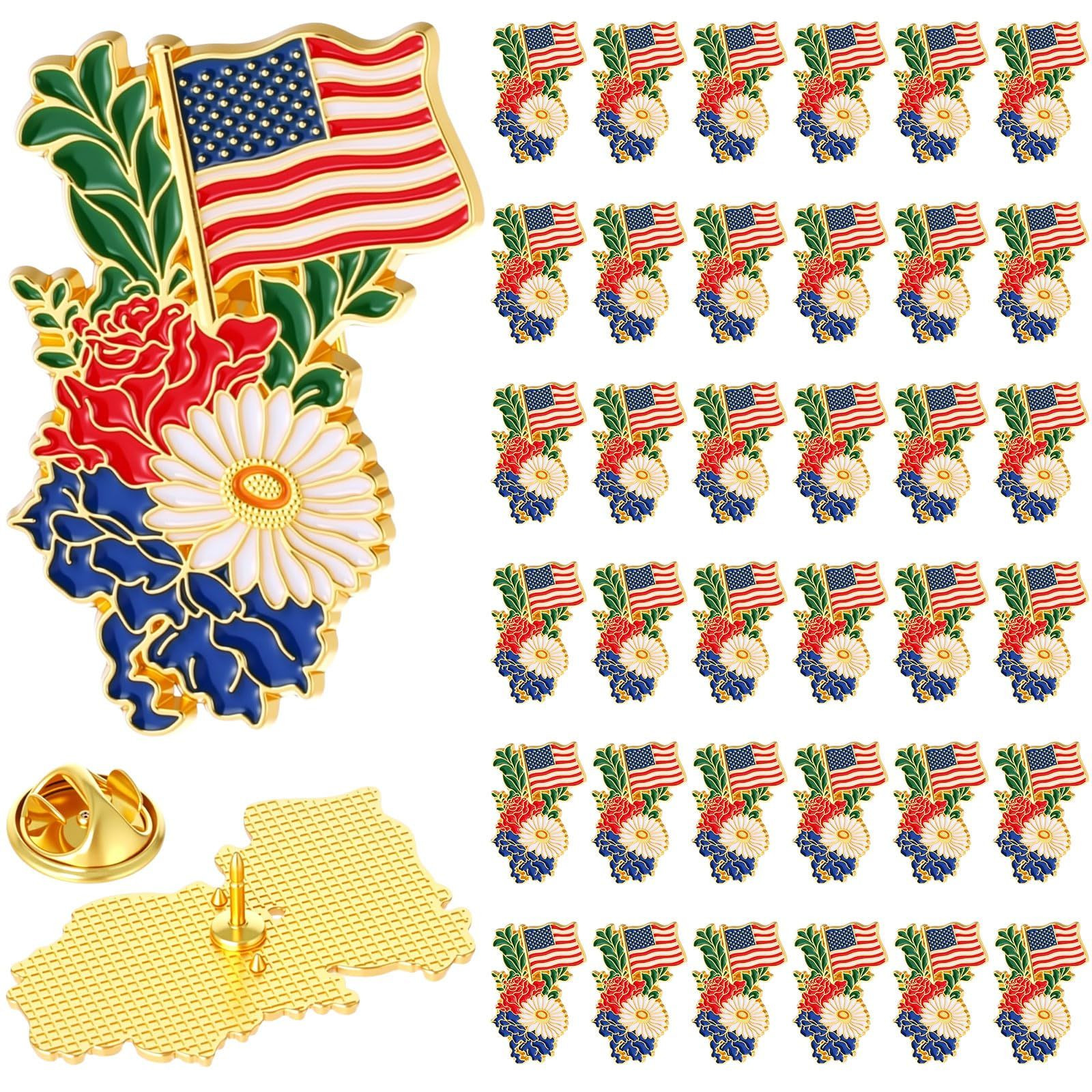 Misdary 18 Pcs Veteran Day American Flag about 1.38 x 0.98 inches, Muticolor