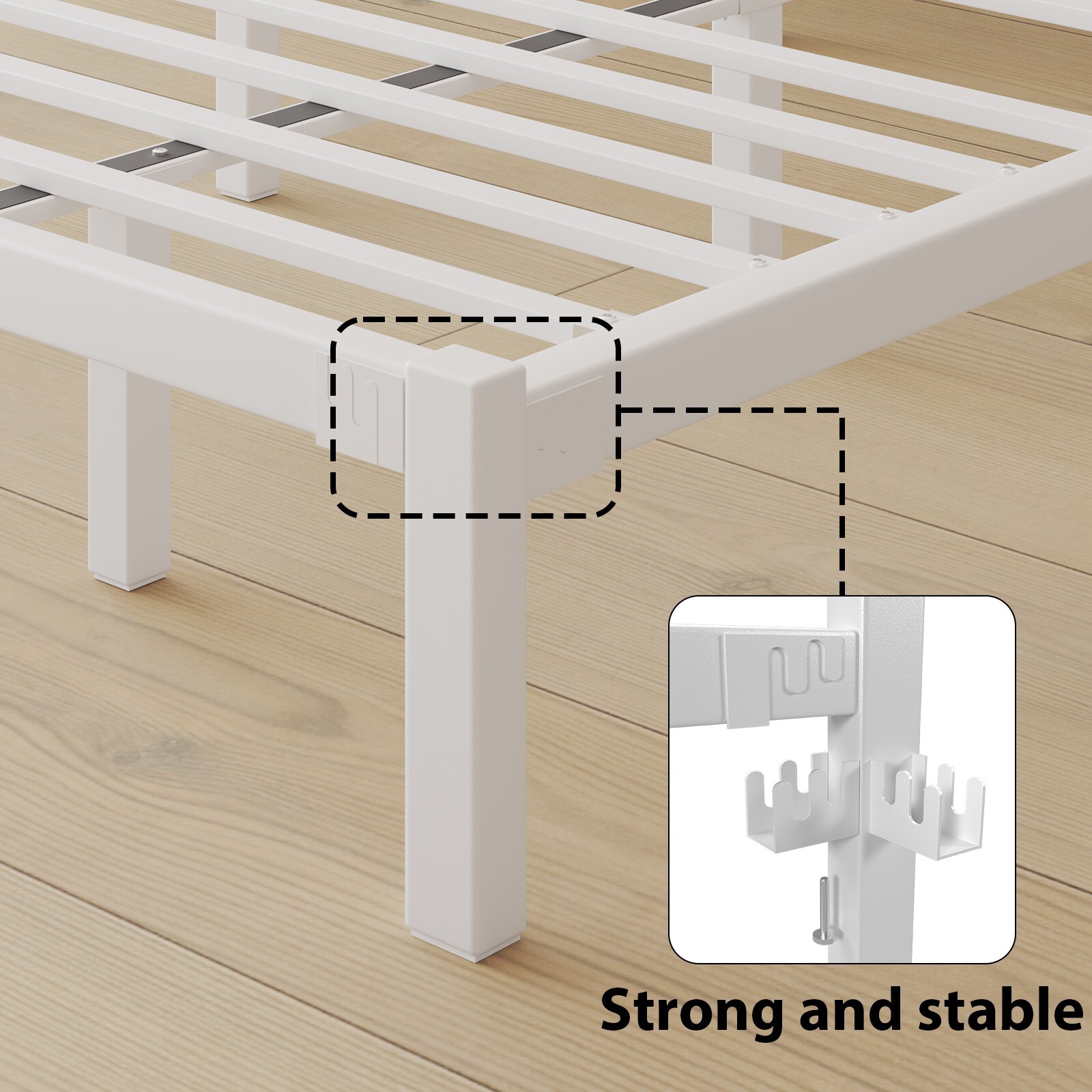 Twin Size Bed Frame with Headboard Strong Metal Slats Support