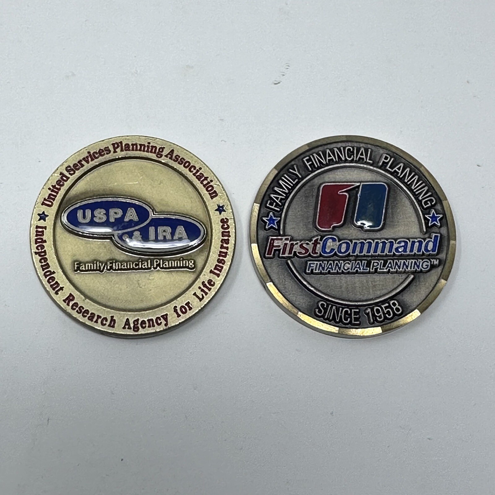 USPA & IRA and First Command Financial Planning Military Challenge Coin Pair Set