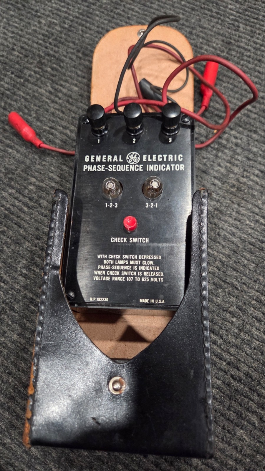 General Electric GE Phase-Sequence Indicator Cat. No. 5467032G5 Case 107-625 V