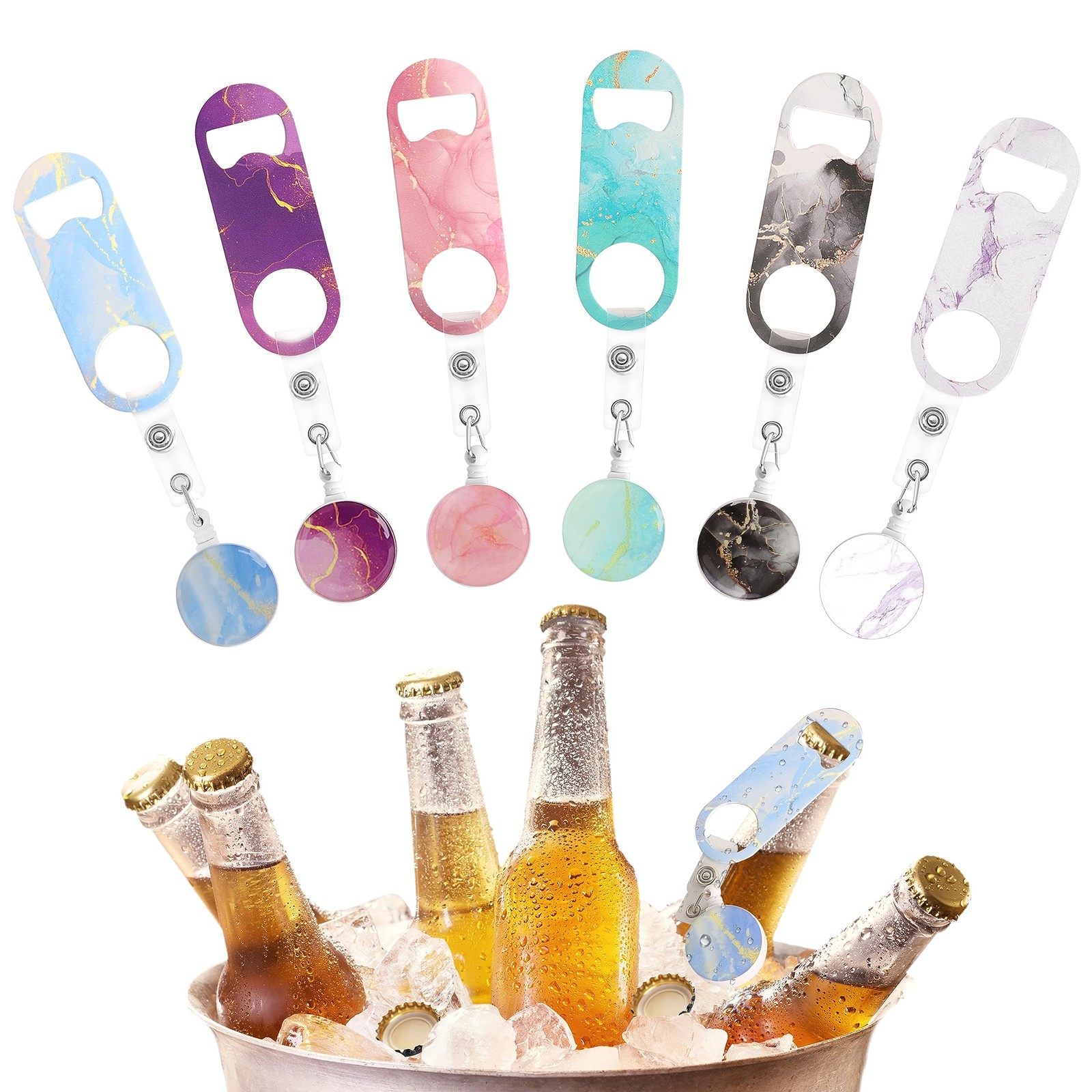 6 PCS Flat Bottle Opener, Mini Retractable Stainless Steel Beer Opener with R...