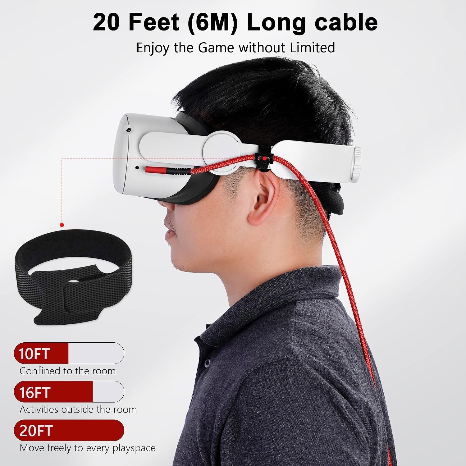 Red 20FT Data Transfer Link Cable for VR Gaming - Compatible with Quest Series