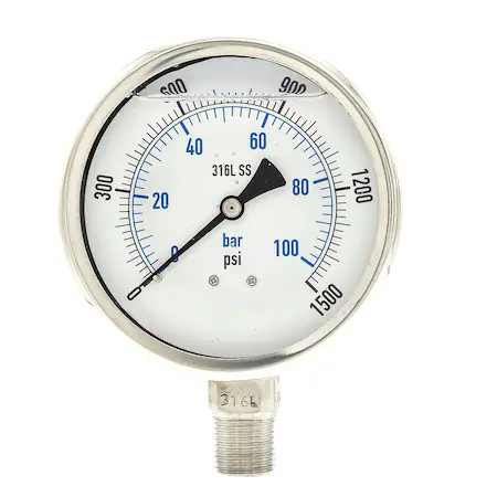 Pic Gauges Pro-301L-402N-01 Industrial Pressure Gauge,  0 To 1, 500 Psi,  4 In