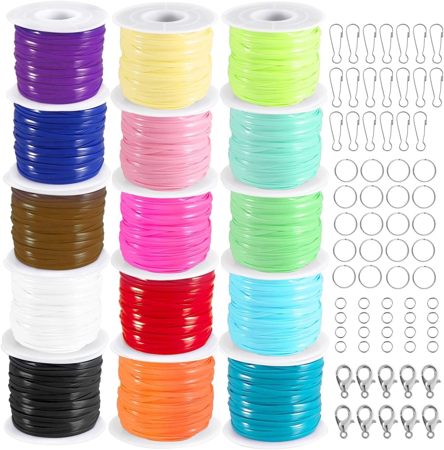KAMJUNTAR Lanyard String,15 Rolls Gimp String Plastic Lacing Cord Plastic St...
