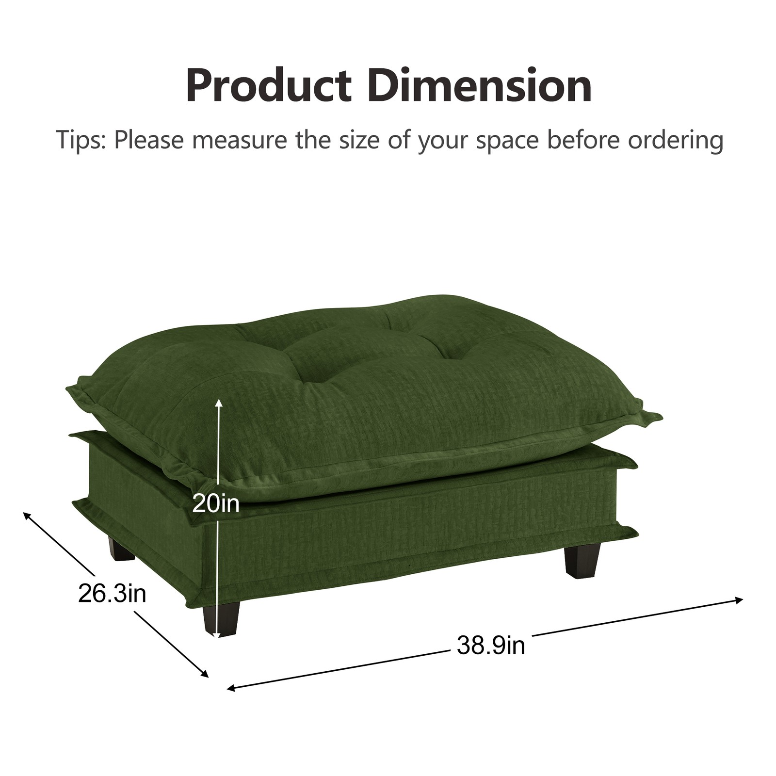 73" Ottoman Chenille Sofa Sectional in Green