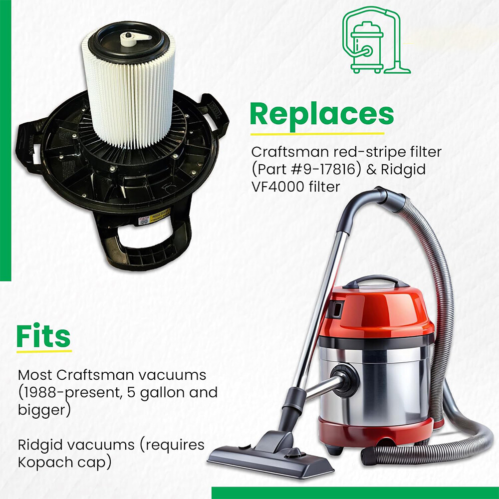 Replacement Shop Vac Filter for Sears Craftsman 5+ 6 8 12 16 gallon Wet Dry Vac