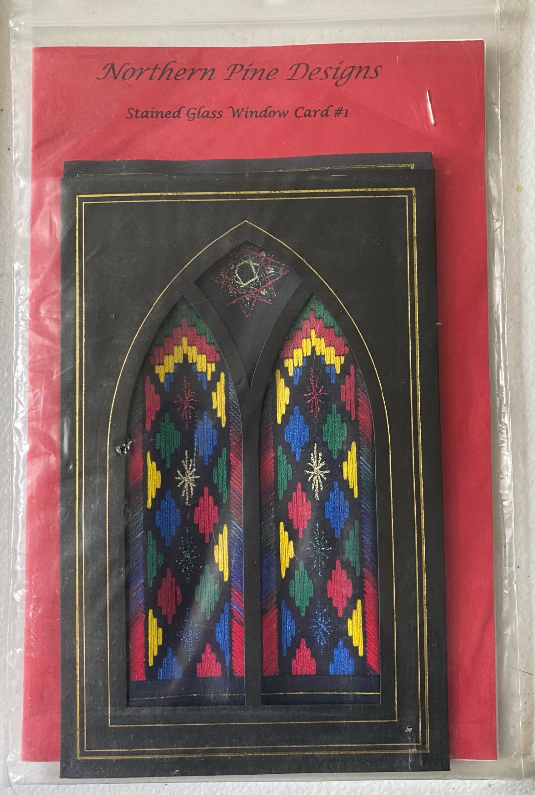 Needlepoint - Northern Pine Des., Stained Glass window card 1   FREE SHIPPING