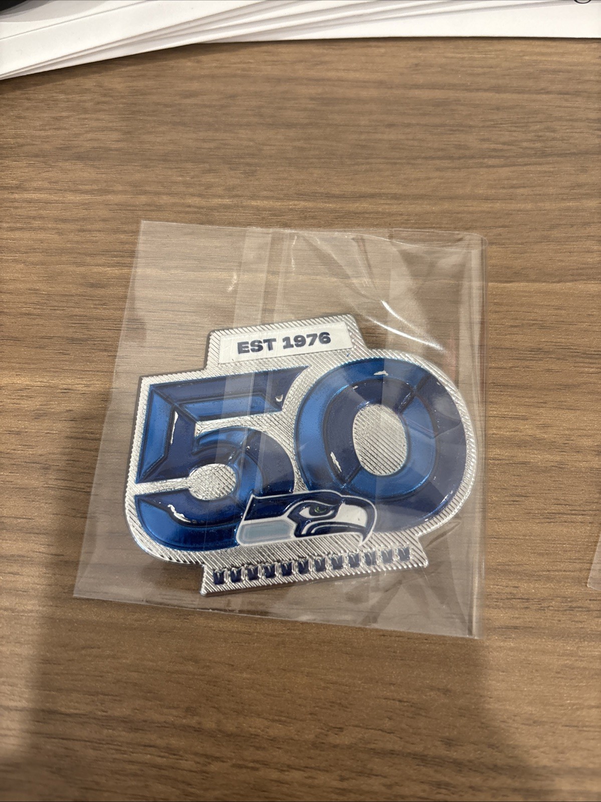 Slight Scrapes Seahawks 50th Anniversary Patch Plastic Metallic Sew On Patch