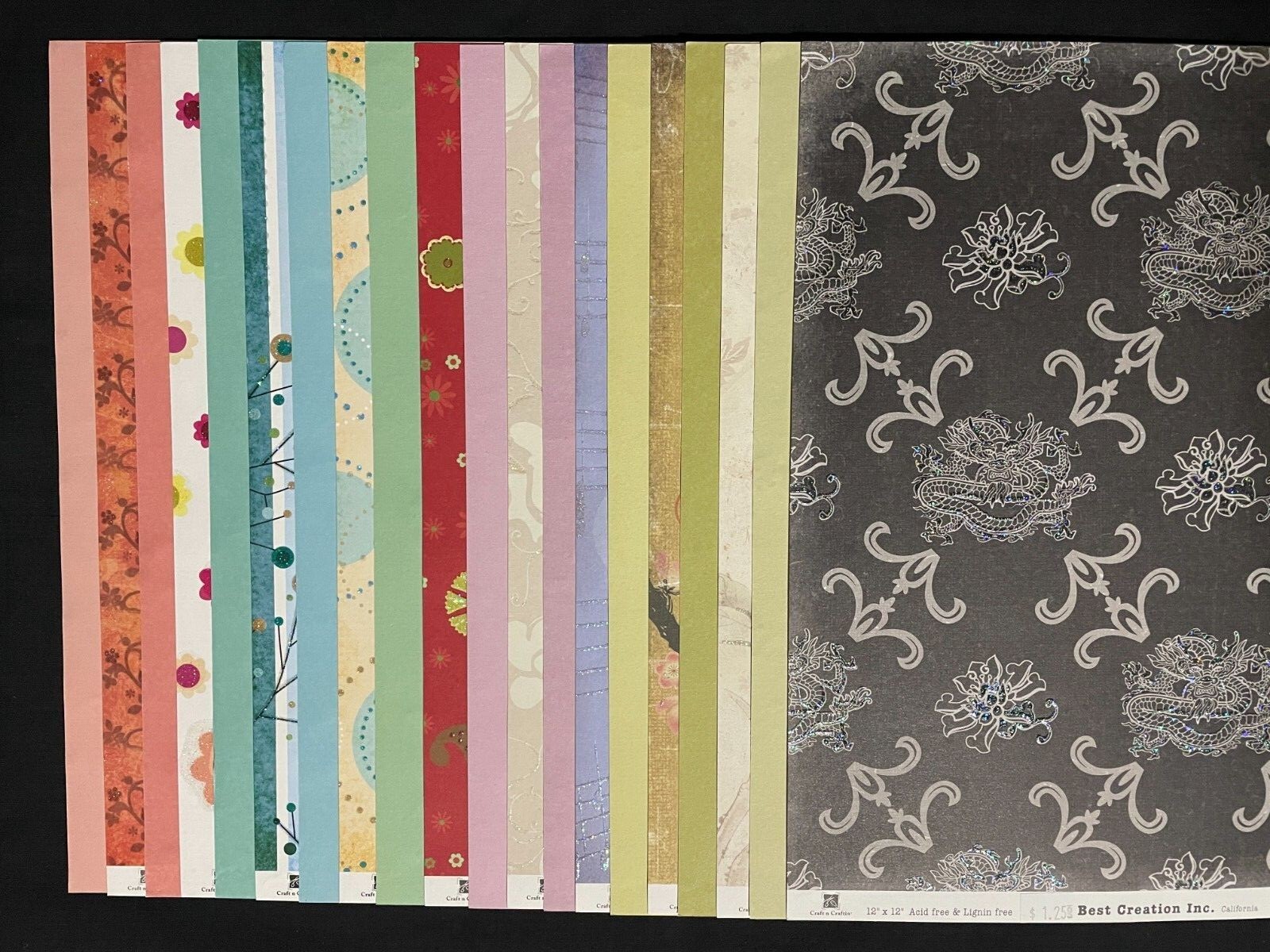 BEST CREATION, INC. "COLLECTION #1" 12X12 GLITTERED/LACQUERED DS HEAVY PAPERS