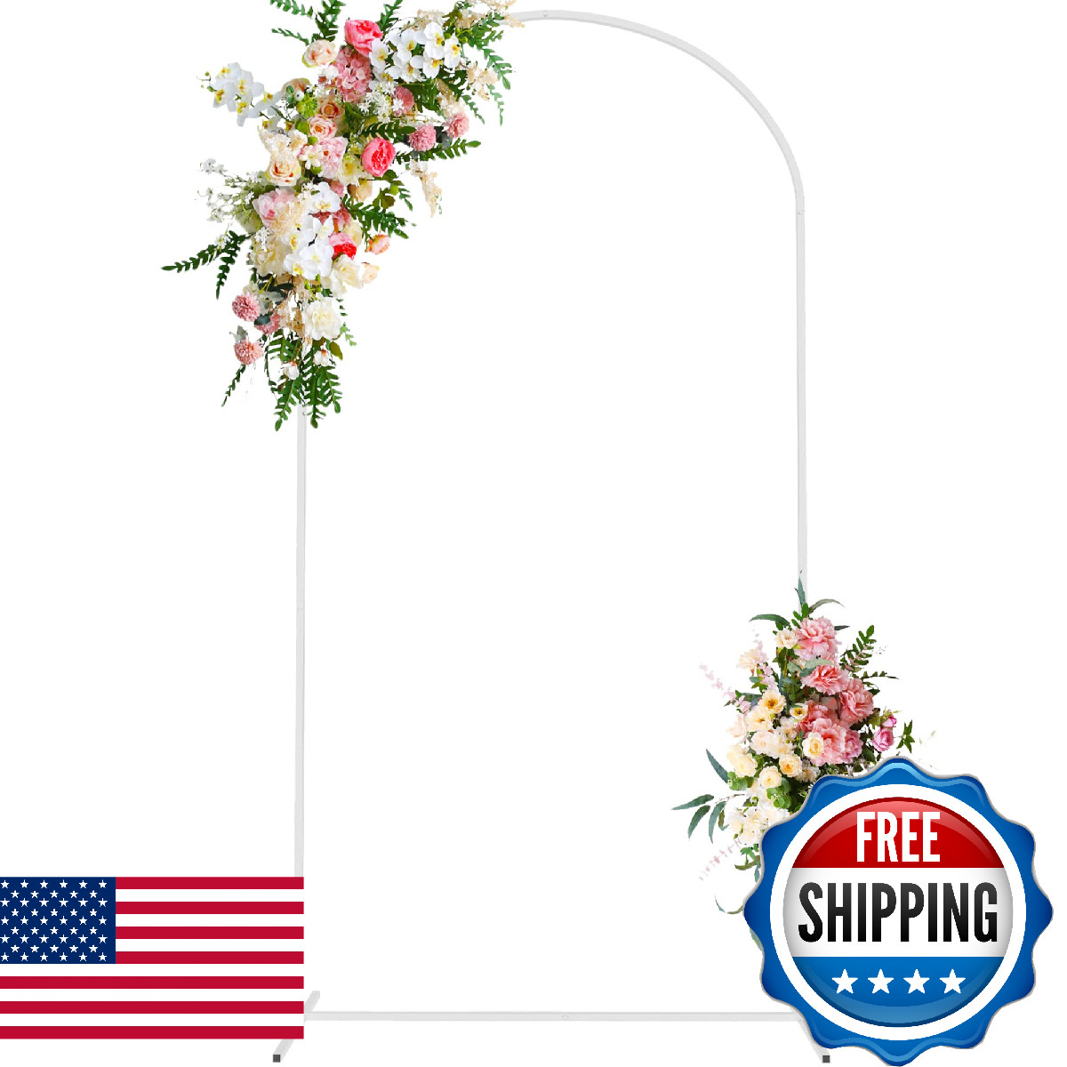 Wokceer Wedding Arch Backdrop Stand 7.2 Ft White Metal Chiara Backdrop Stand