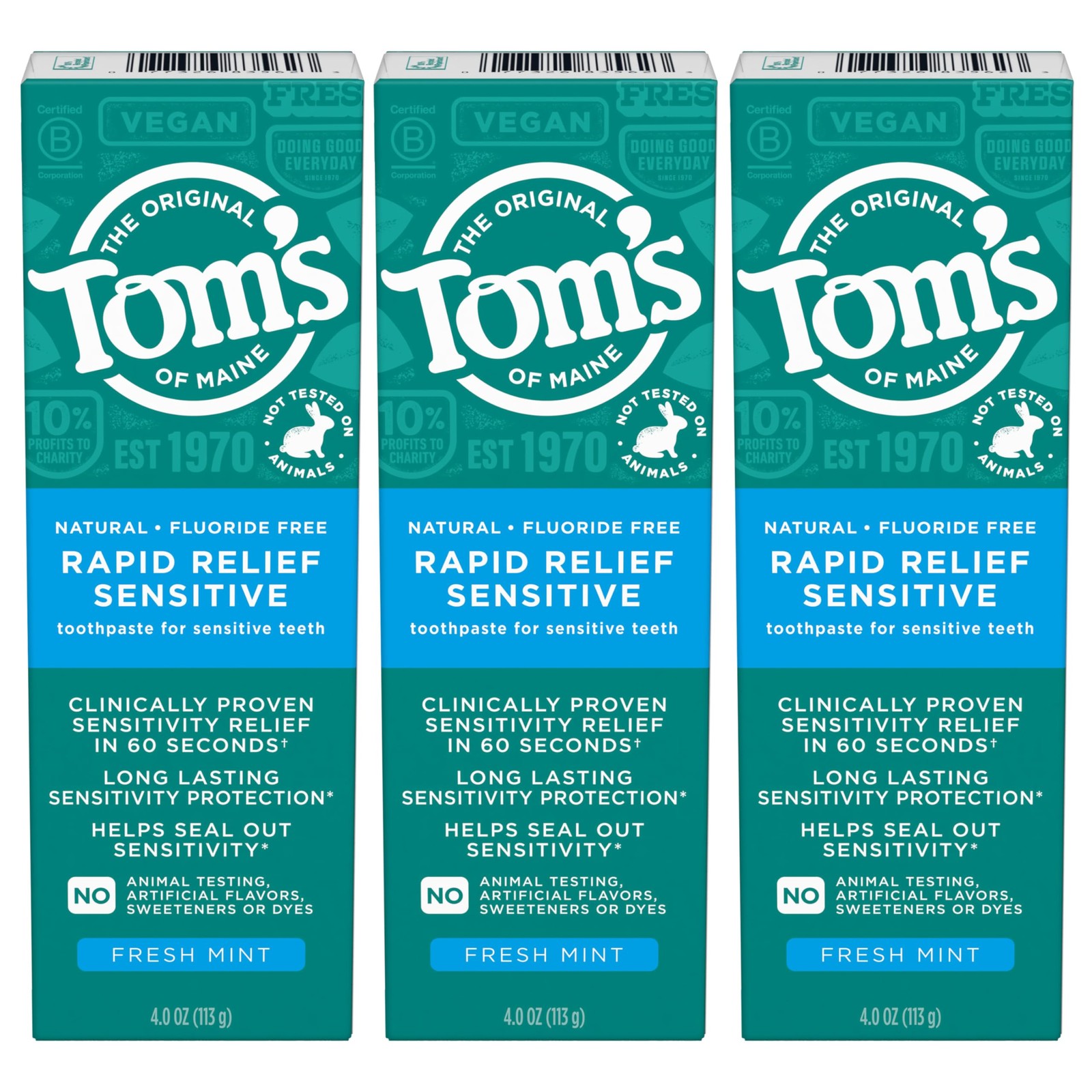 Tom's Of Maine Fluoride-free Rapid Relief Sensitive Toothpaste, Fresh