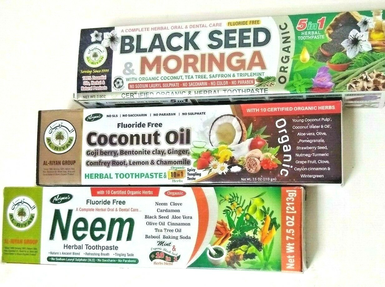 3 Pack Mix ~ Al-Riyan, 10 in 1 Flouride-Free Organic Herbal Toothpaste, 7.5 oz -