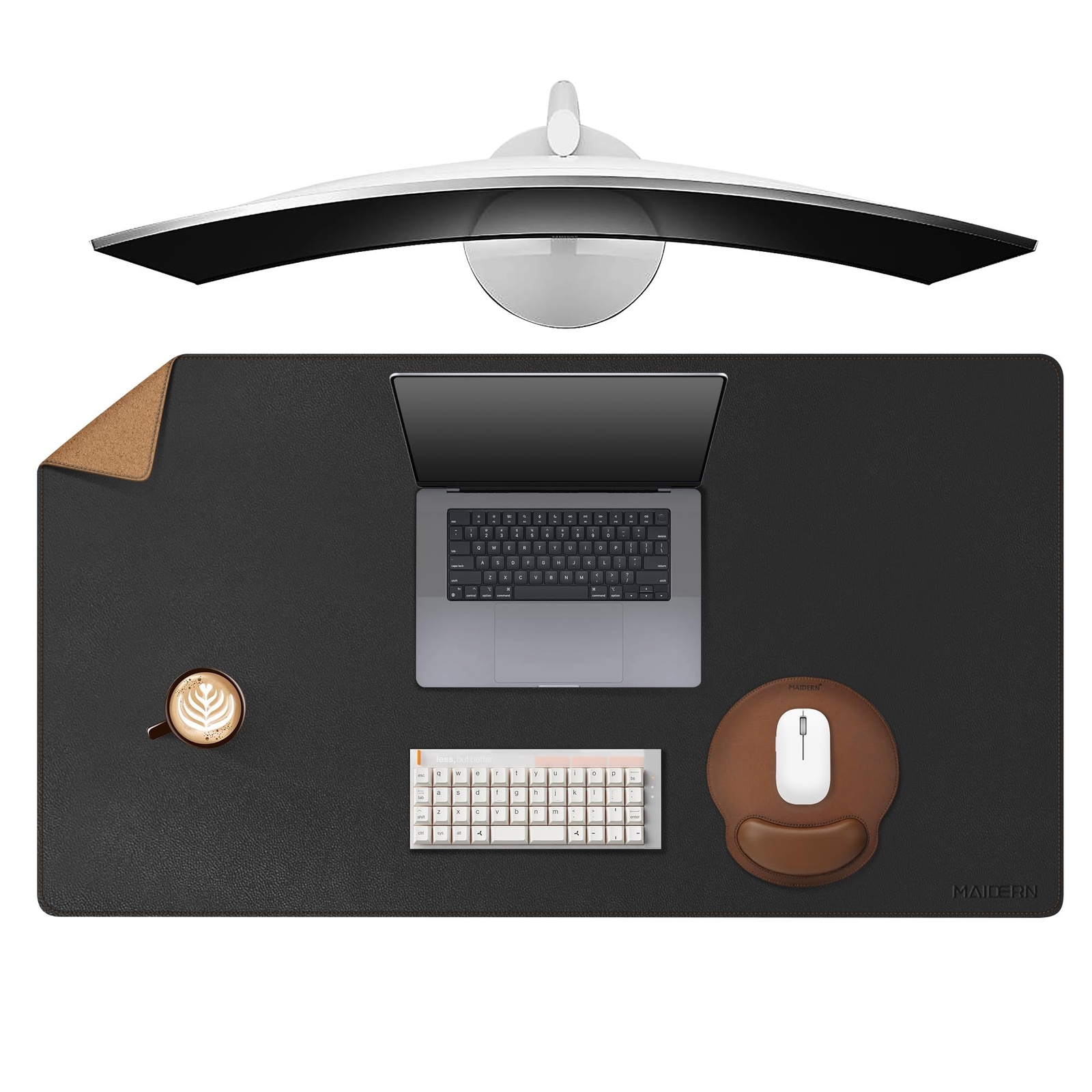 59”x 27.5” Leather Desk Mat Large Desk Pad Reversible Cork & Leather Large Mo...