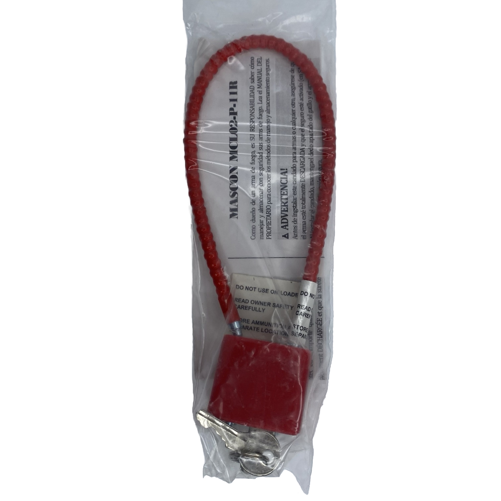 Mascon MCL02-P-11R RED Cable Gun Lock W/ Instructions & 2 Keys