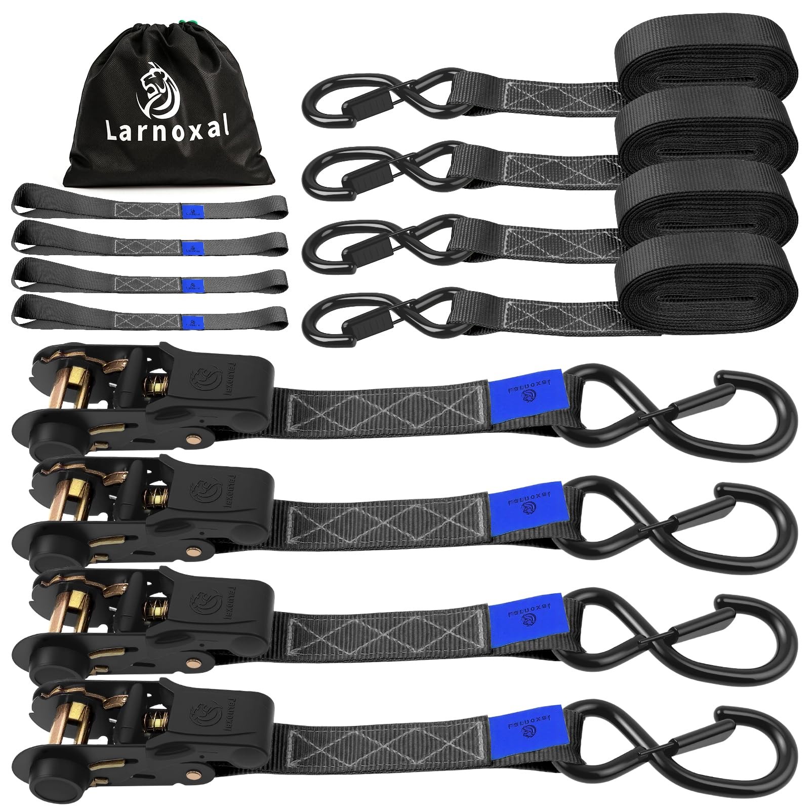 Ratchet Straps 4 Pack - 1,826 Lbs Break Strength 1 in x 15 Ft Medium Duty Rat...