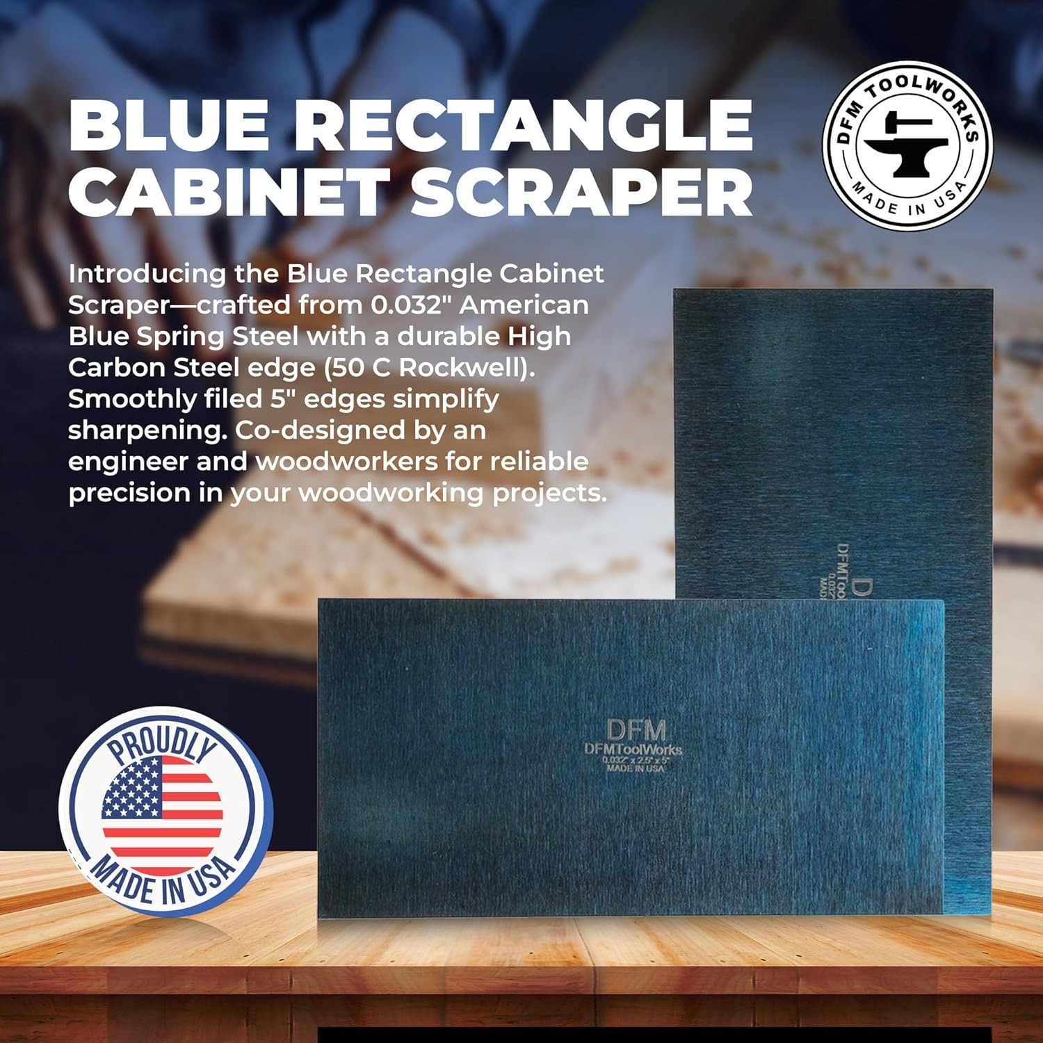 Precision Rectangular Card Scraper Set - 2 High Carbon Steel Tools in Blue