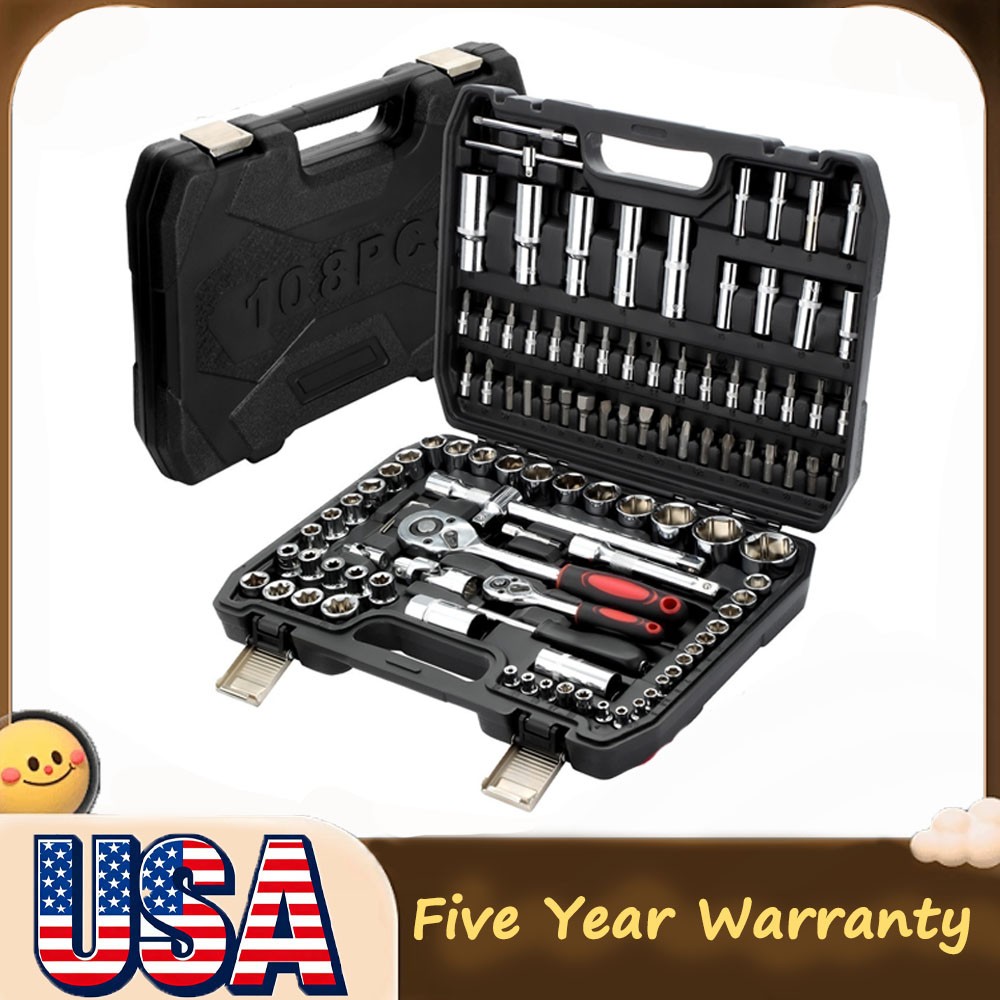 108Pcs Mechanics Tool Set Kit 6-Point Socket Ratchet Wrench Set Repair With Case