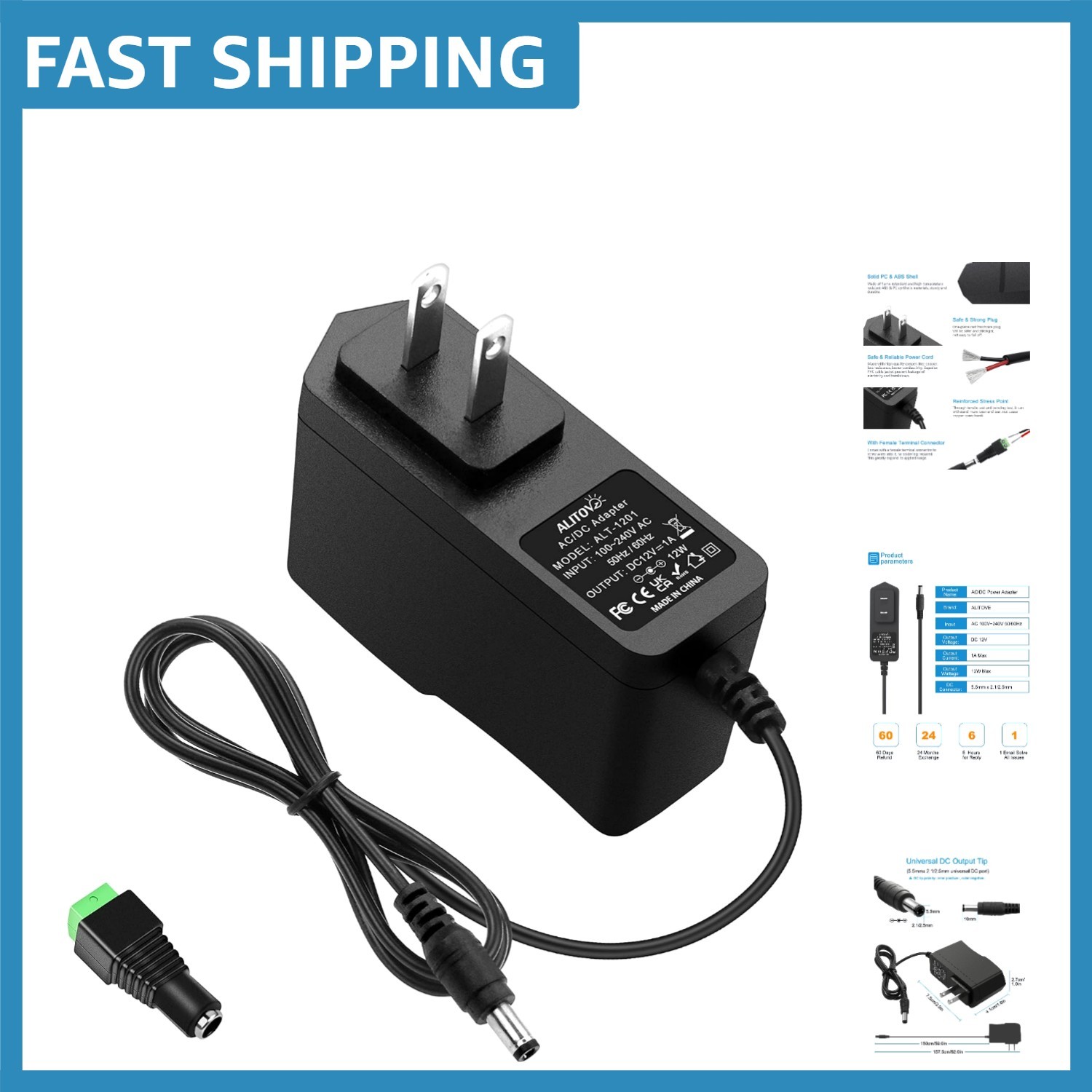 Reliable 12V 1A Power Supply Adapter with Safety Features for Electronic Devices