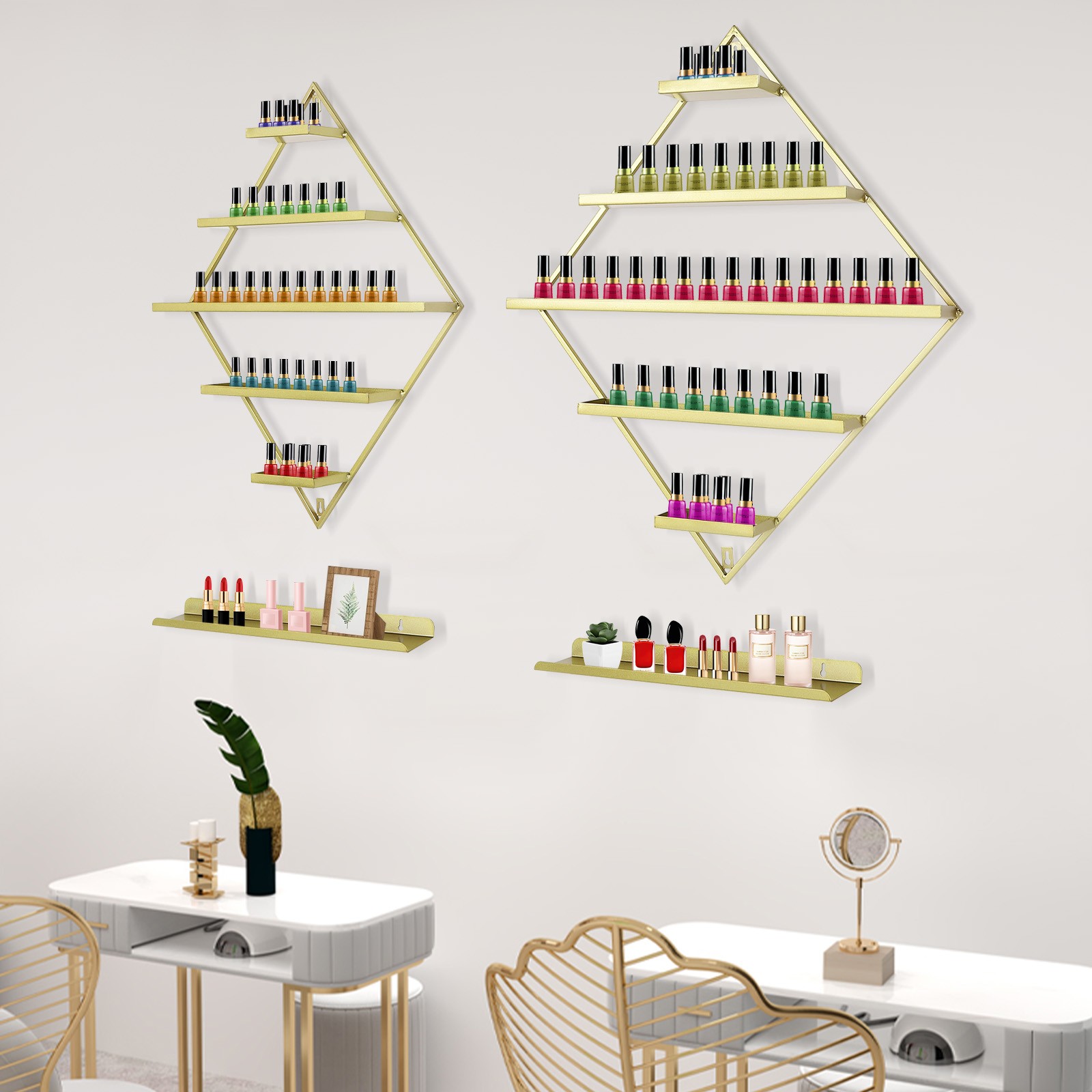 Rhombus Wall-mounted Nail Polish Racks Iron 5-tier Display Racks for Nail Polish