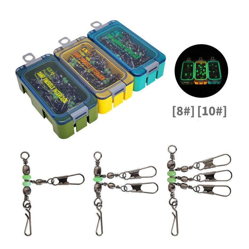 50pcs Fishing Pin Connector with Luminous Swivels for Squid Jig Hard Baits