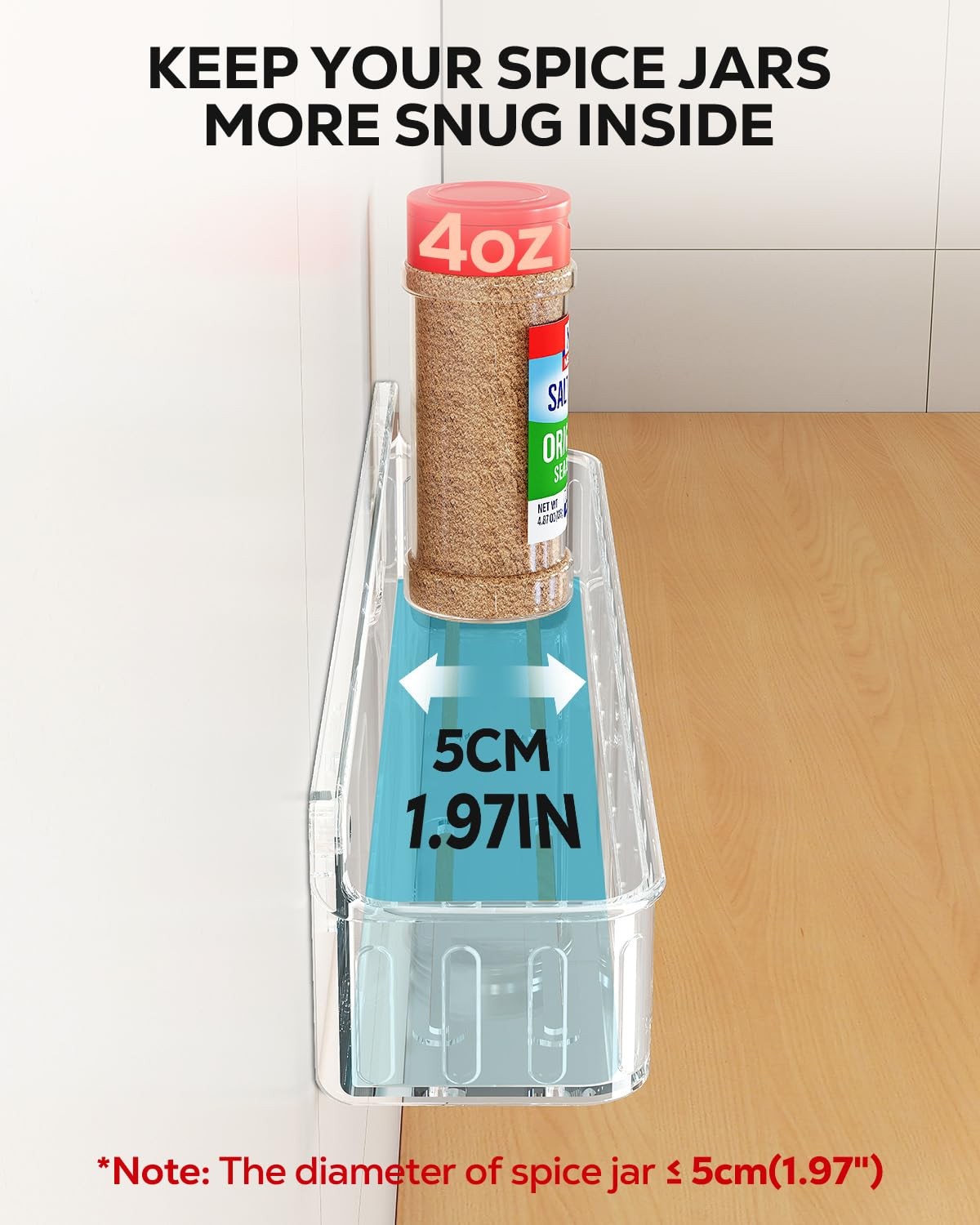 Wall Mount Spice Rack Organizer, 4 Pack, Clear, Adhesive or Screw Mount