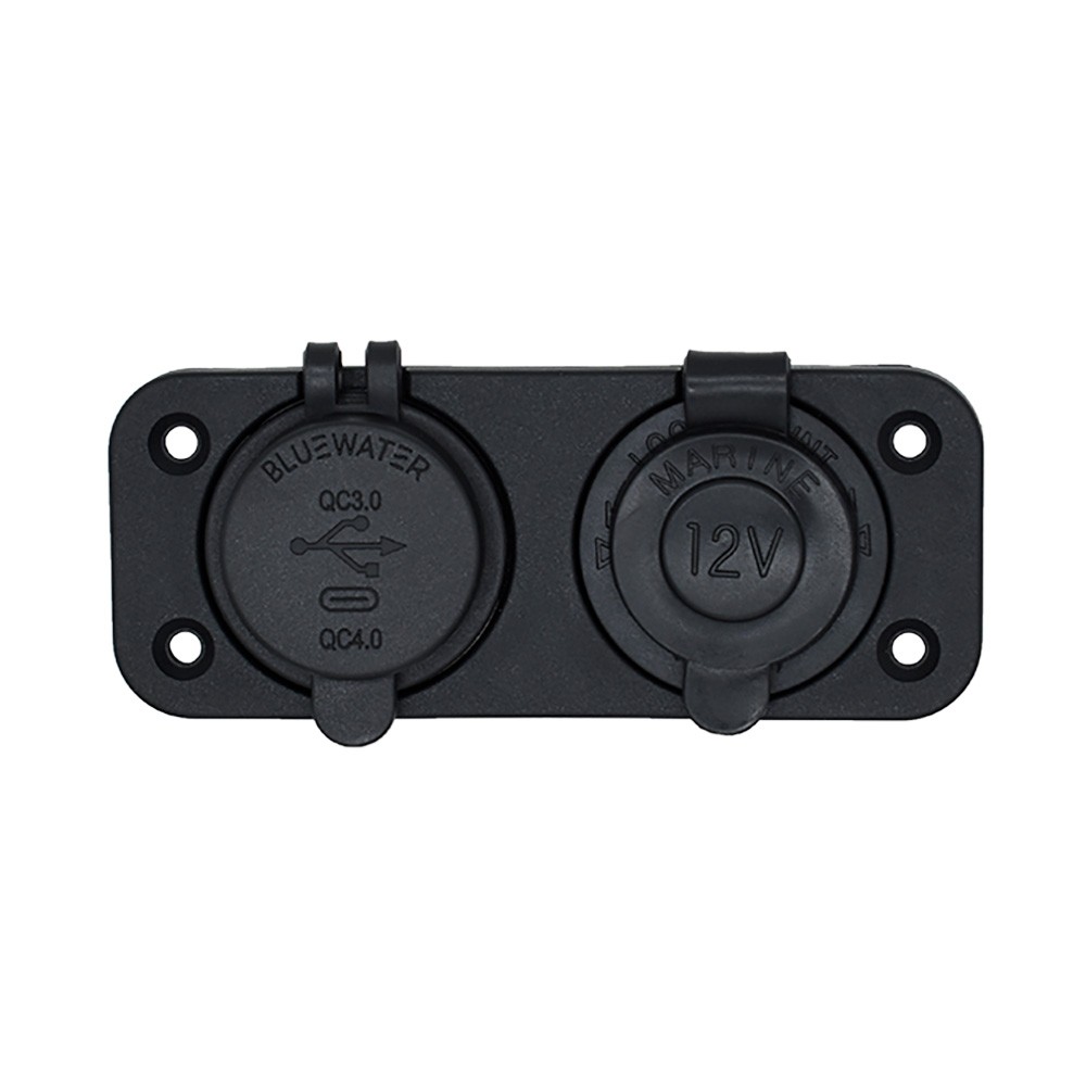 BLUEWATER DUAL USB/USB-C 12V COMBO RECEPTACLE W/ PLATE