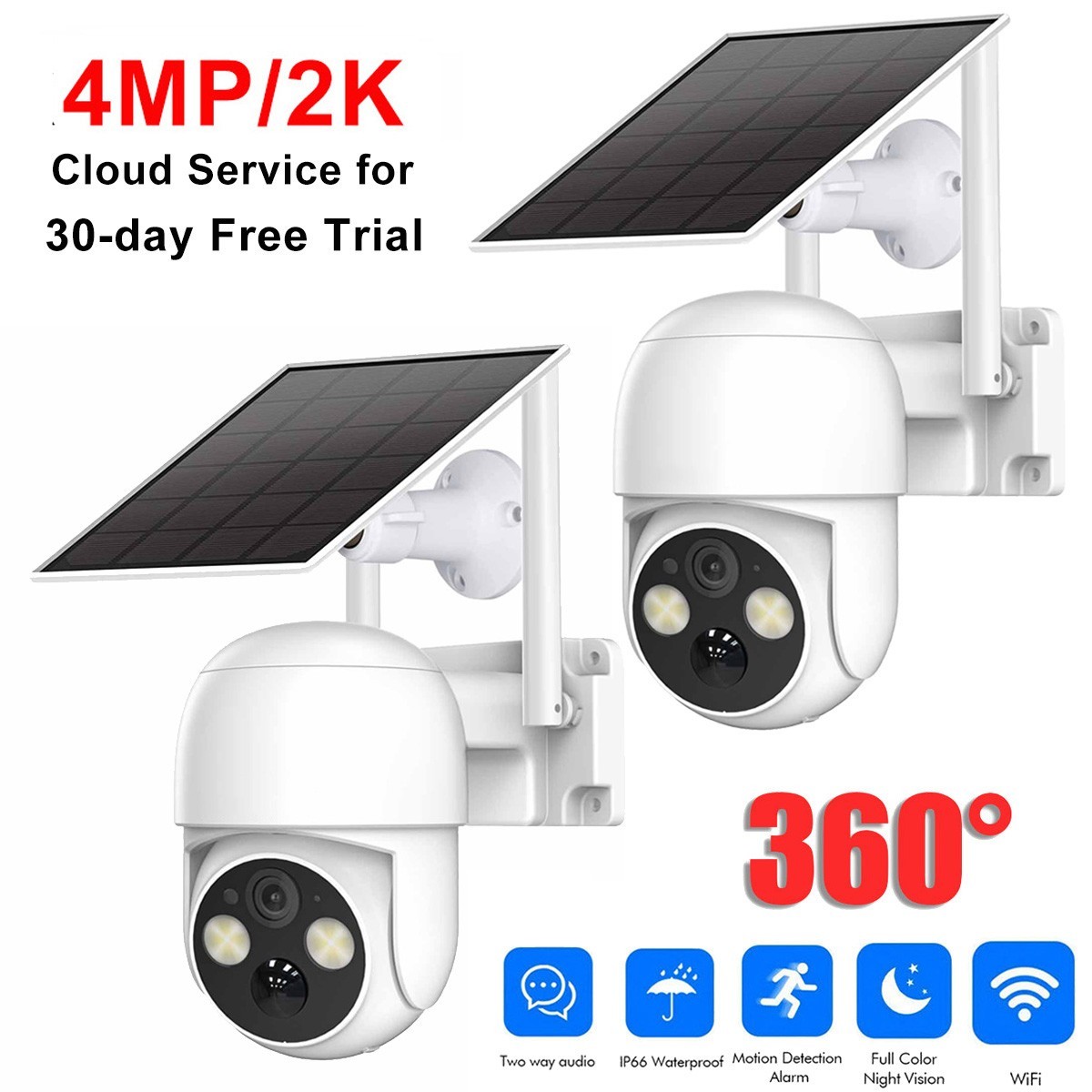 4MP WiFi Solar Camera Wireless Outdoor 2K Solar Battery Security Camera System