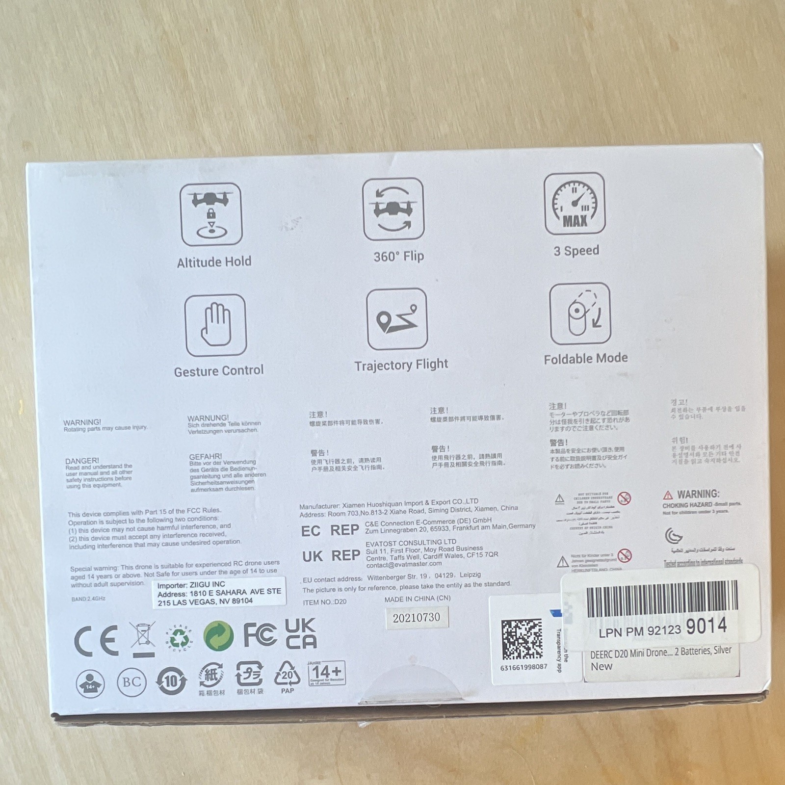 DEERC D20 Foldable Mini Quadcopter Drone Silver HD Camera 360° Flip