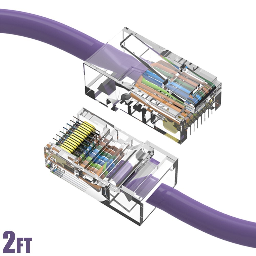 2FT Cat5e RJ45 Ethernet LAN Network UTP Non-Booted Patch Cable Copper Purple