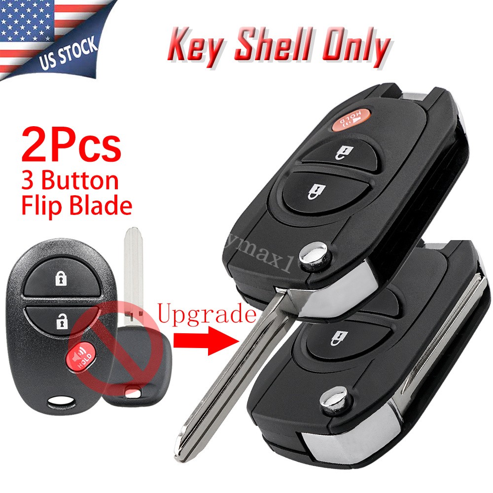2 for Toyota Tacoma Tundra GQ43VT20T Upgraded Flip Remote Key Shell Fob 3 Button