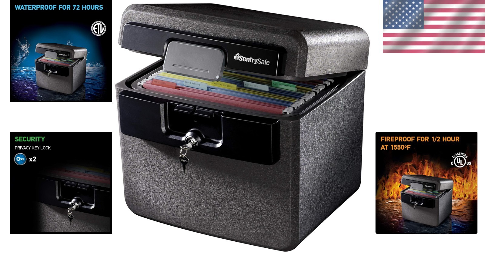 Fireproof Waterproof Safe Box 14.3 x 15.5 x 13.5 Inches