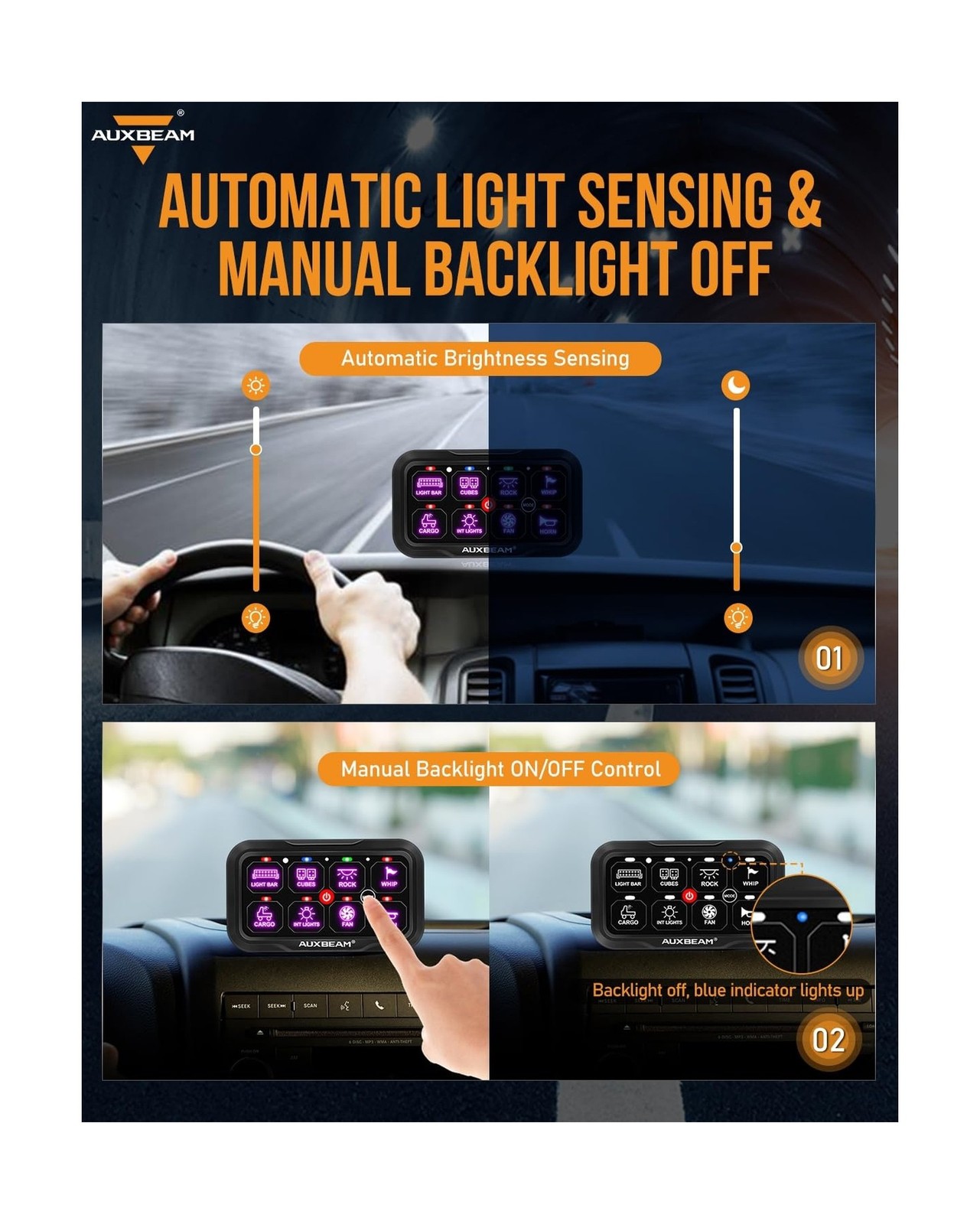Auxbeam 8 Gang Switch Panel RC-800 Control Range Up to 165FT Easy Control | T...