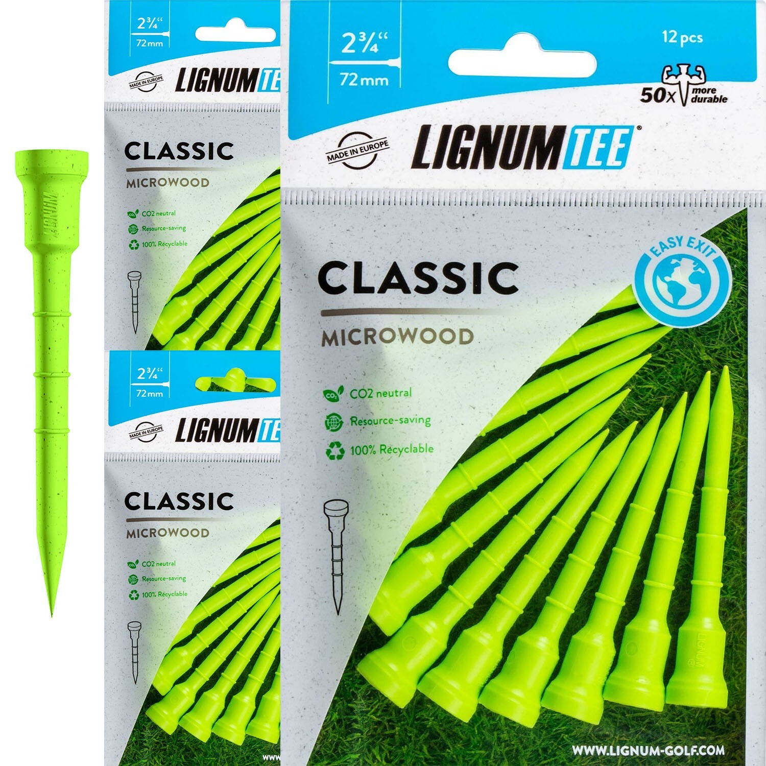 Lignum Microwood Classic Golf Tees Anti Spin Ring - 72mm / 2.75" 12 pcs - 3 pack