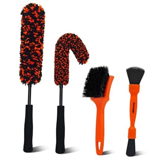 Car Wheel Cleaning Kit, 2-Size Bendable Microfiber 4PCS Orange Wheel Brush Set