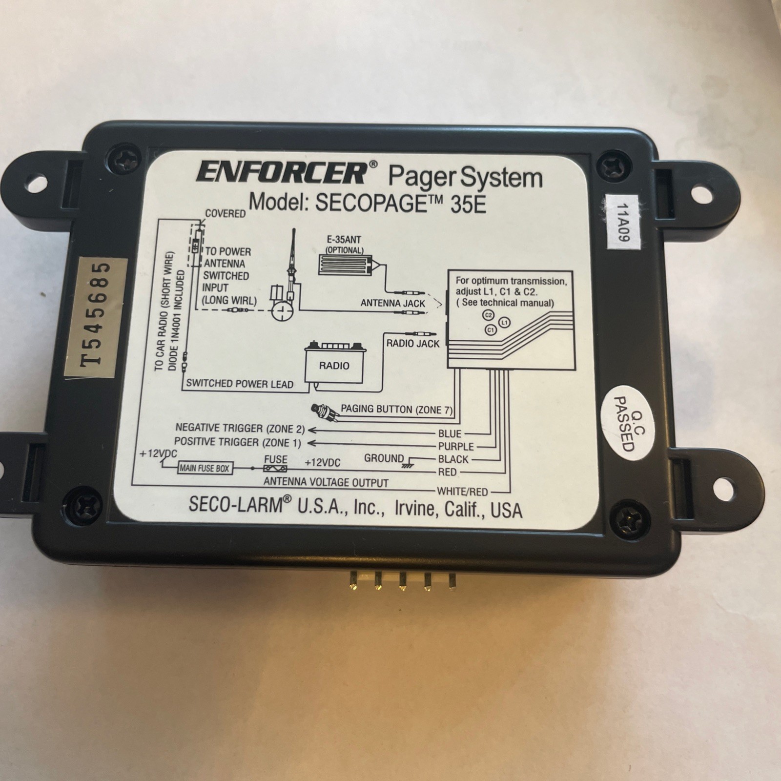Seco-Larm Enforcer Auto and Home Security Pager Transmitter And Connectors