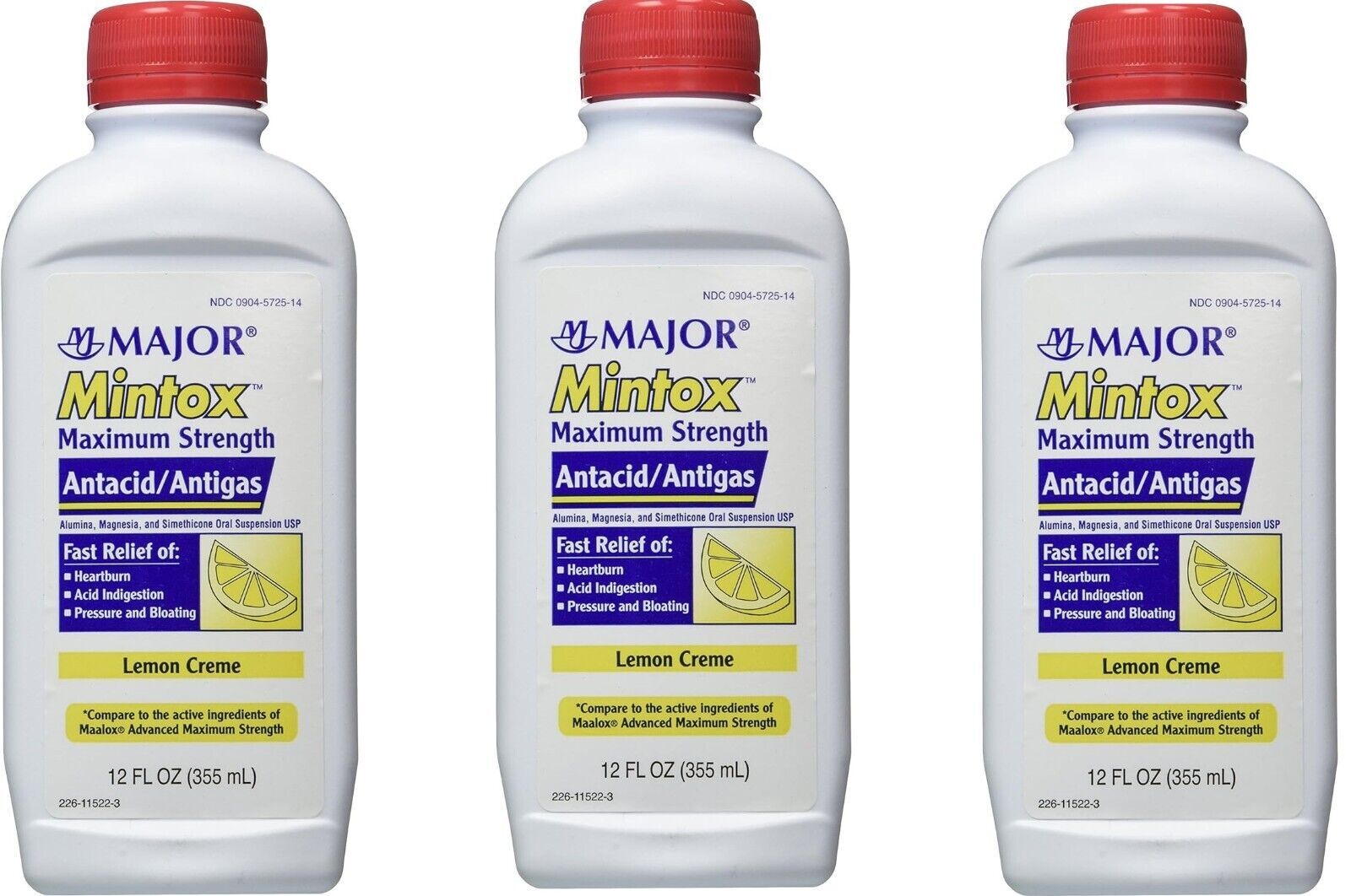 Major Mintox Antacid Antigas Liquid Lemon Creme 12oz(3 Pack)