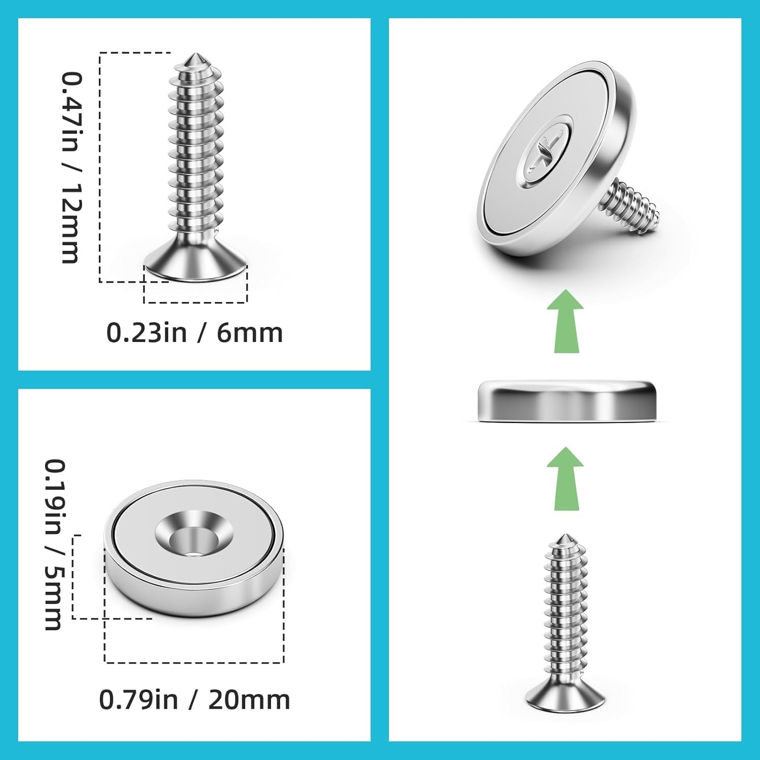 10 Pack 40 LBS Strong Magnets with Holes,Neodymium 10 40LBS, Silver
