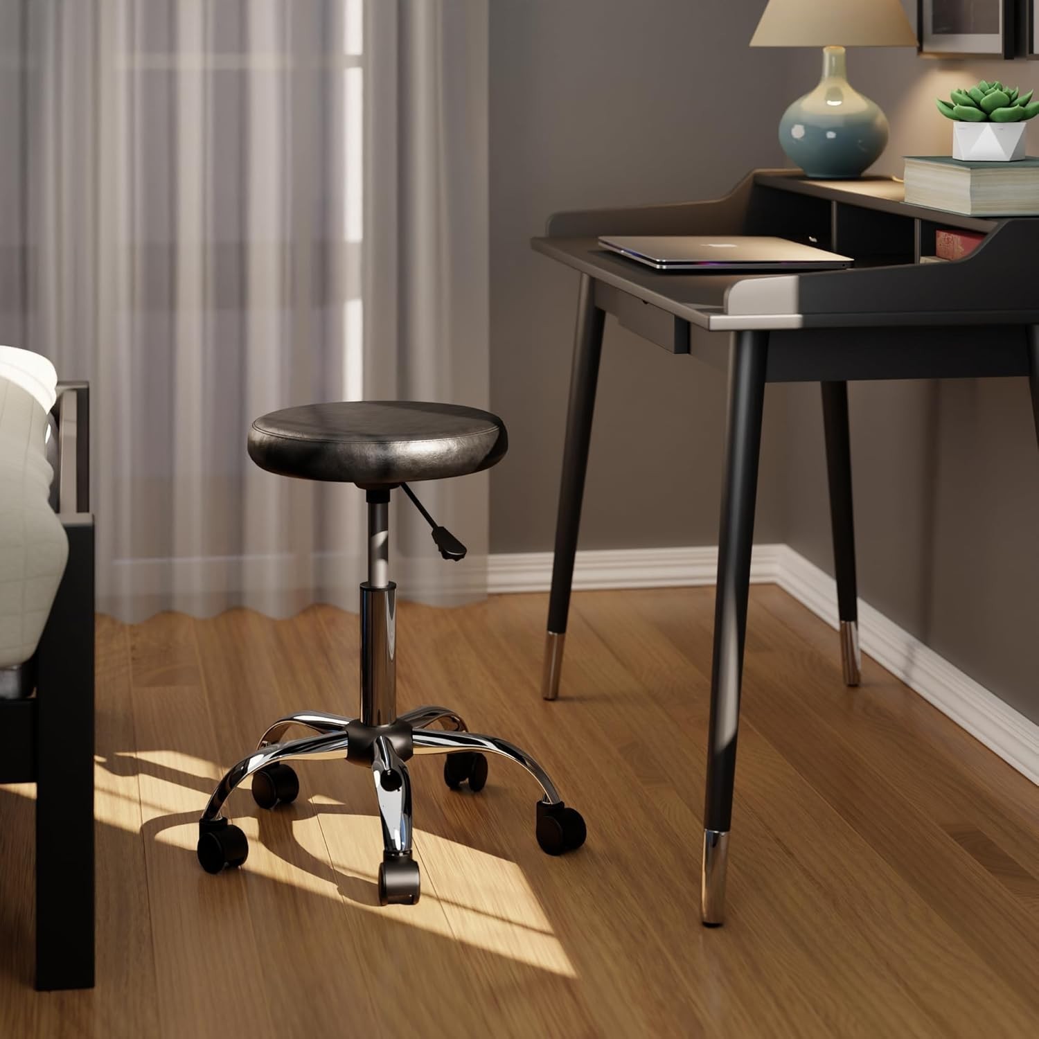 Wood Clark Round Cushion Swivel Stool with Adjustable Height