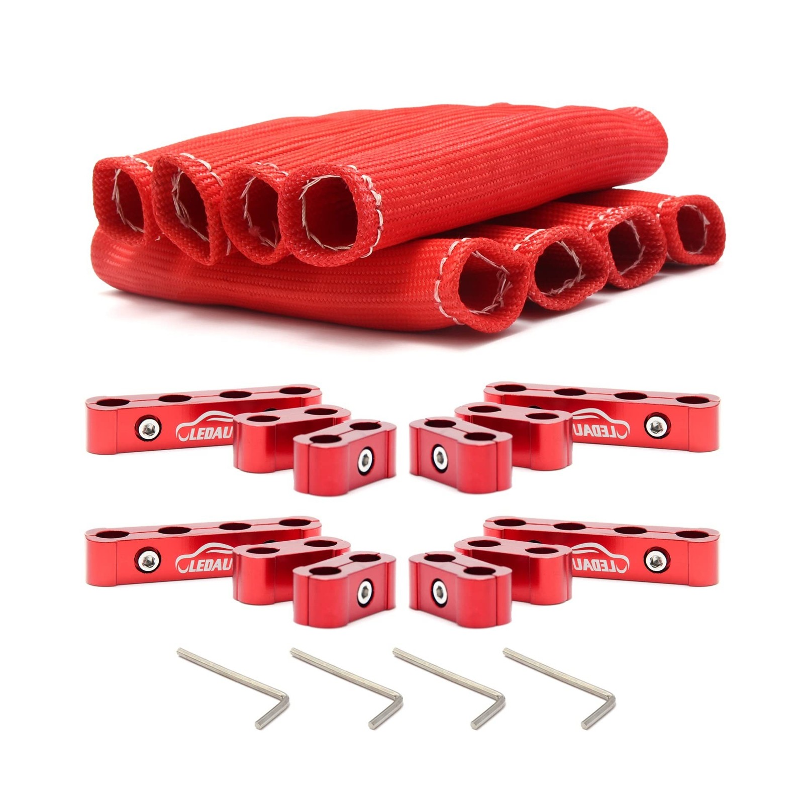 LEDAUT Red 8Cyl Spark Plug Heat Shield Protector and 12pc Engine Separator In...