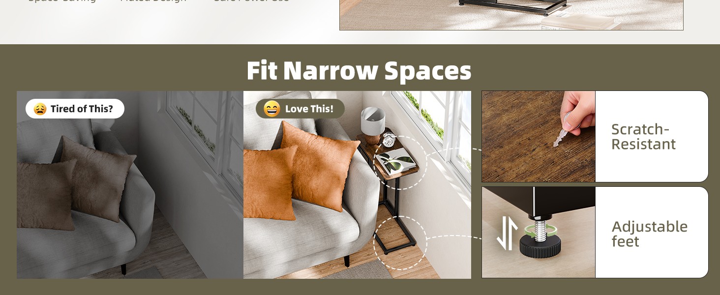 C Shaped Side Table, End Table Set of 2, Sofa Couch Table